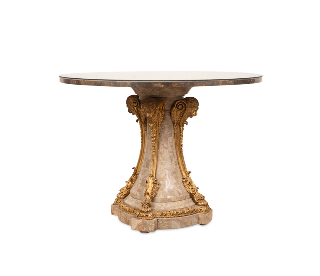 Pietra Dura Glass Top Round Center Table