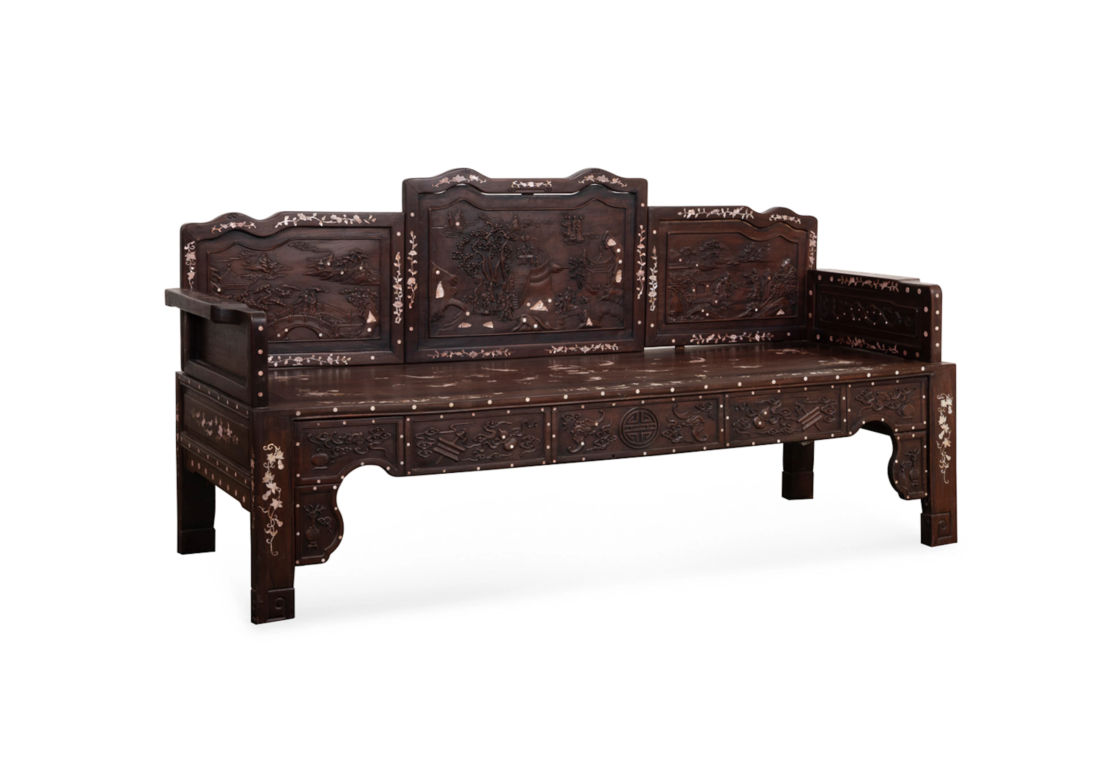 19th C. Chinese Mother-of-Pearl Inlaid Bench