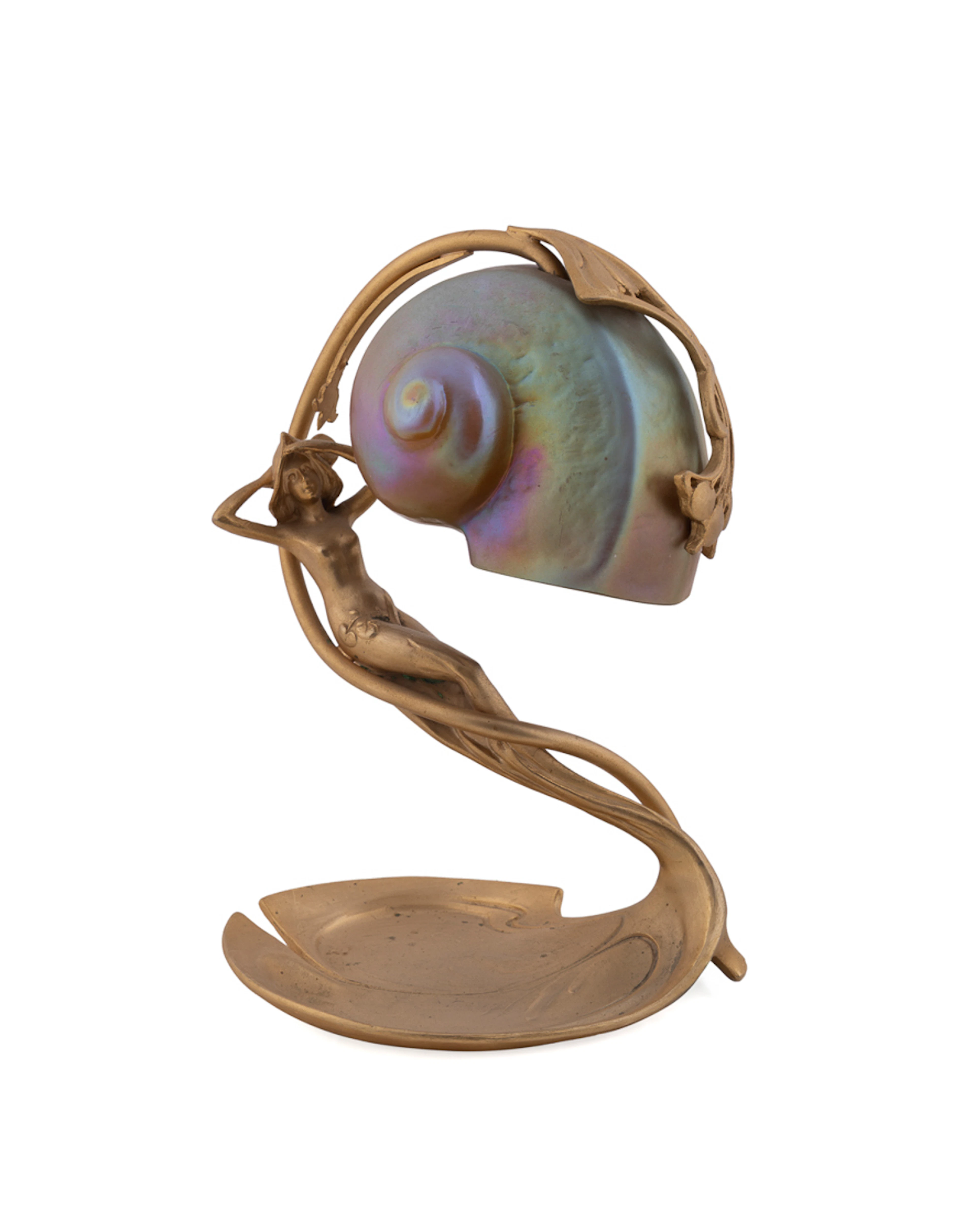 Art Nouveau Style Lamp With Studio Glass Shade