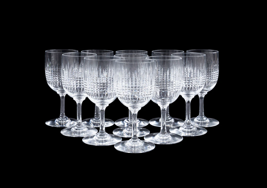 Baccarat, 12 "Nancy" Crystal Claret Wine Glasses