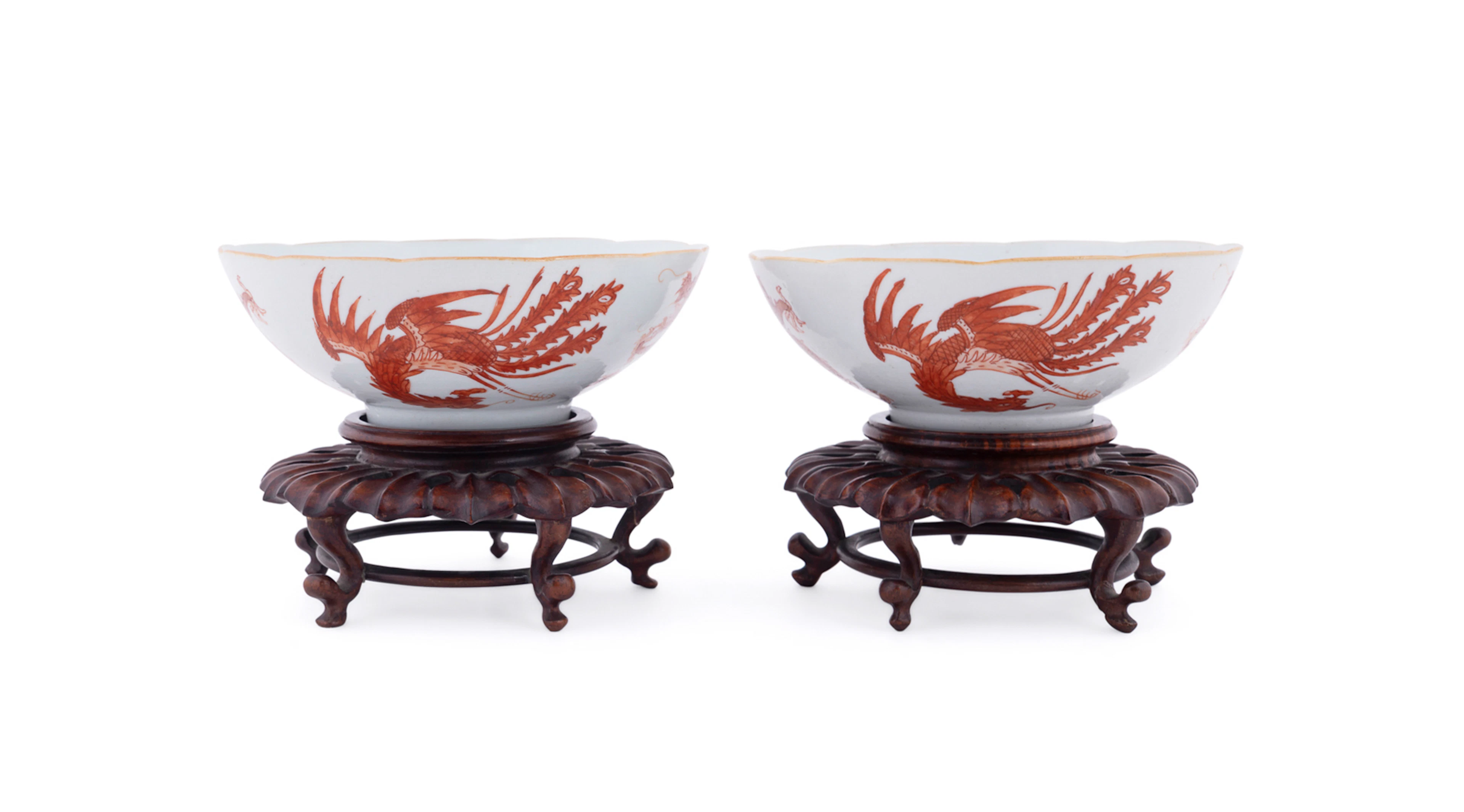 Pair of Chinese Iron Red Accent Porcelain Bowls