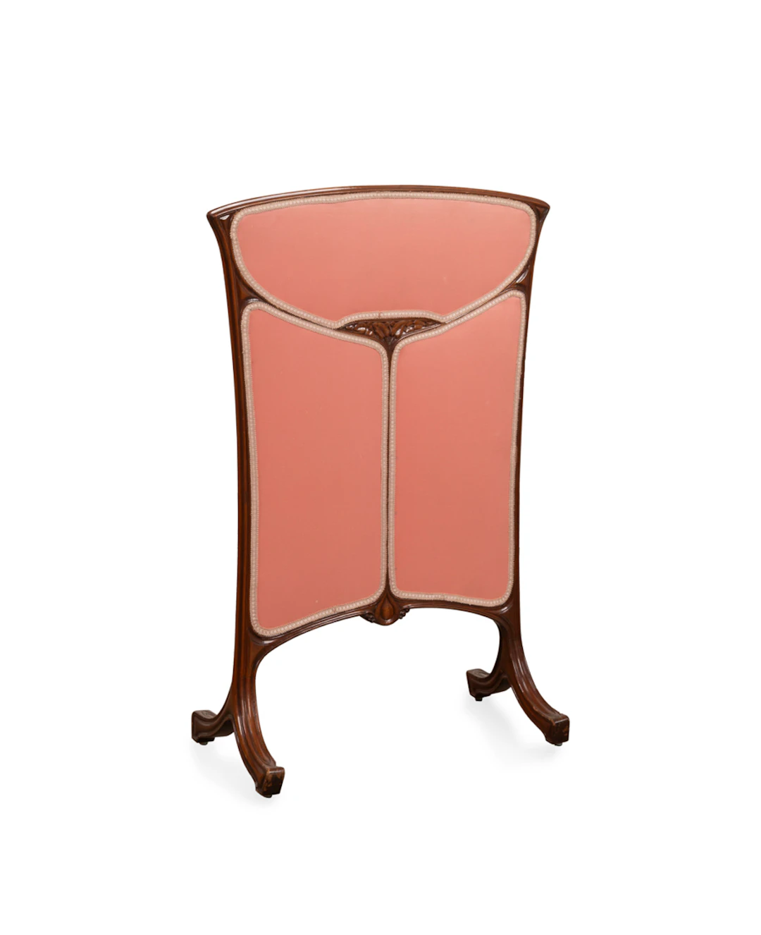 C. 1900 Art Nouveau Upholstered Walnut Fire Screen