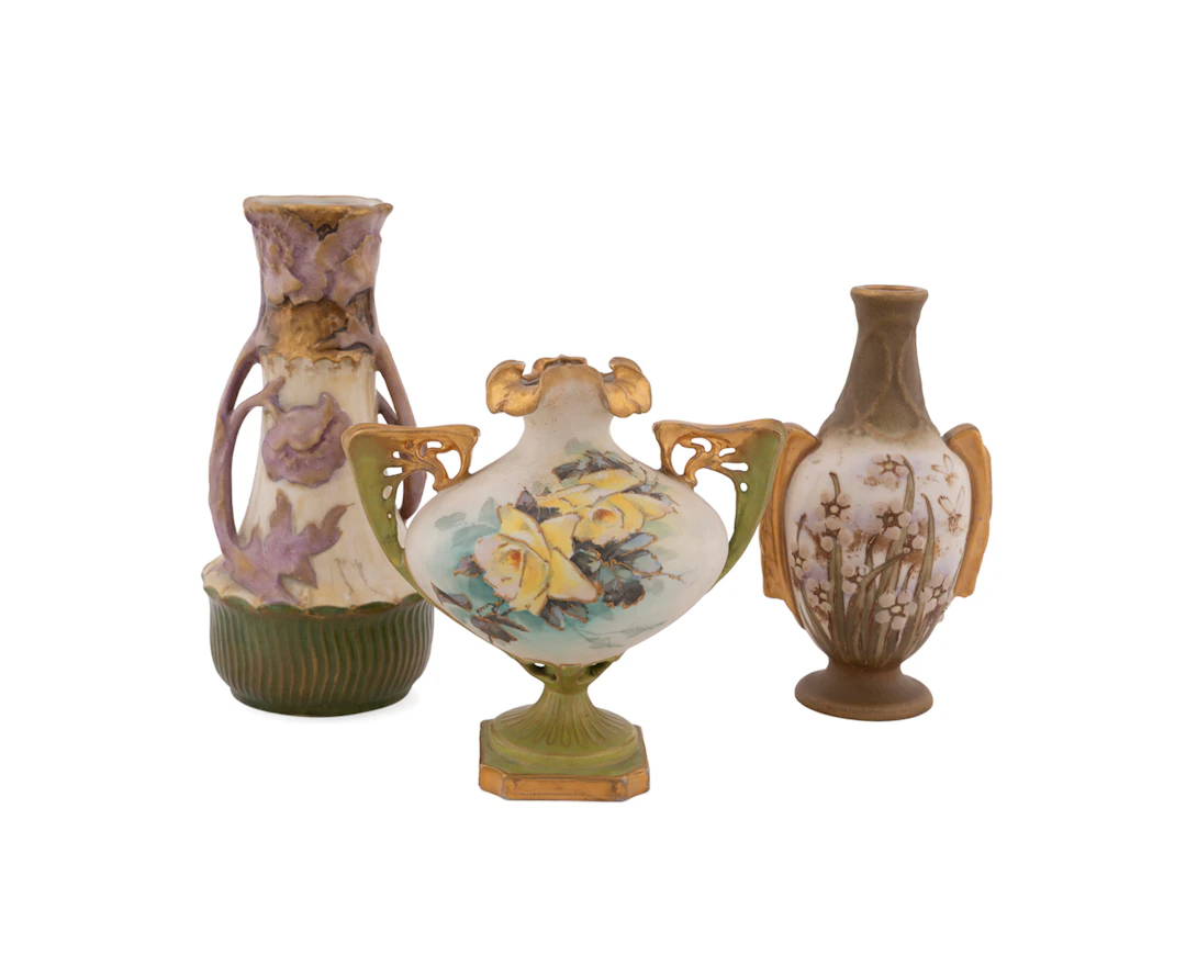 Imperial Amphora, Three Art Nouveau Floral Vases