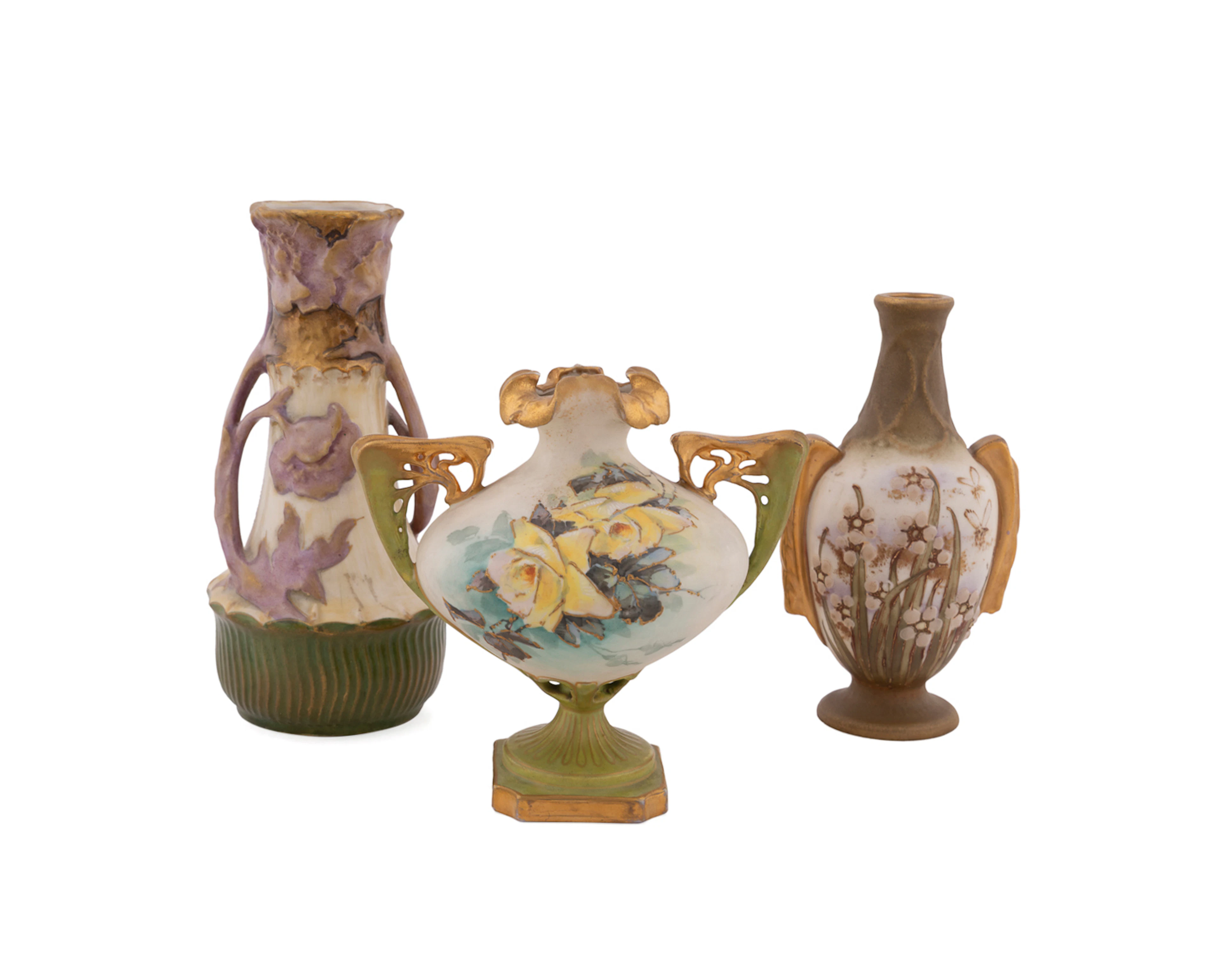 Imperial Amphora, Three Art Nouveau Floral Vases
