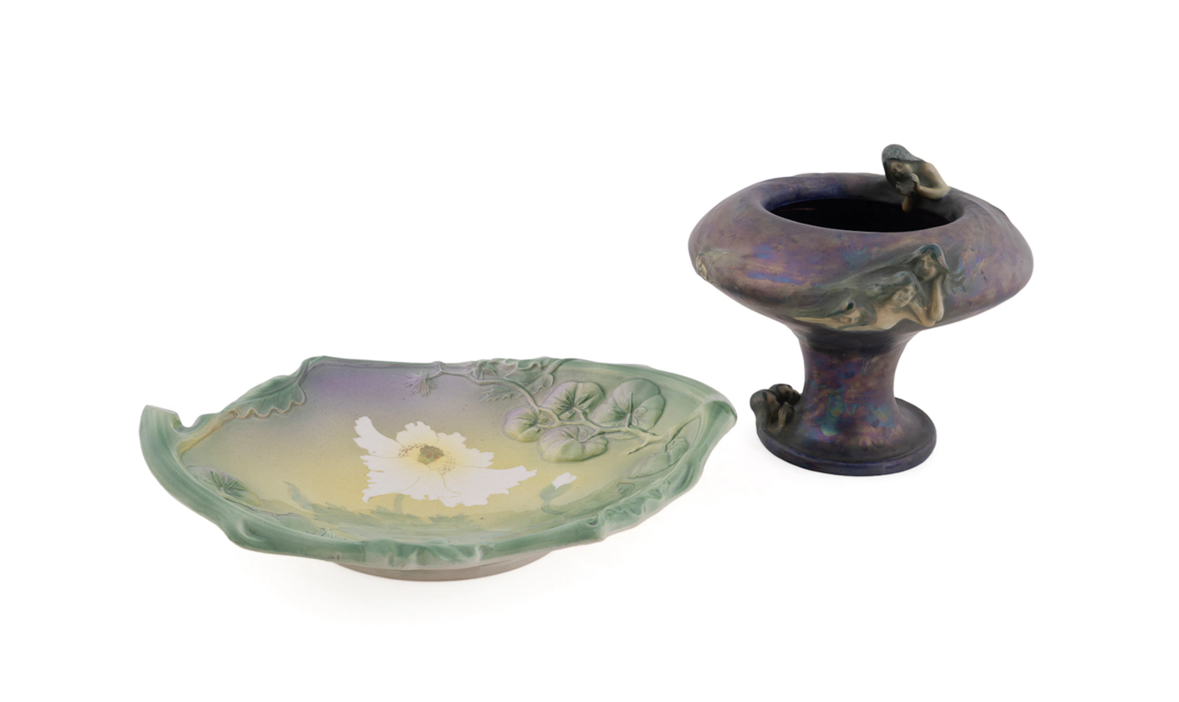 Art Nouveau Nymph Centerpiece & A Floral Dish