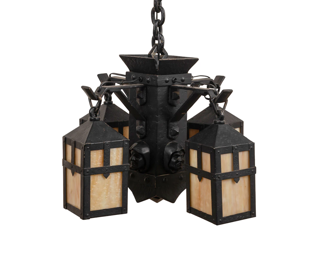 Arts & Crafts Style Black Monk's Head Chandelier