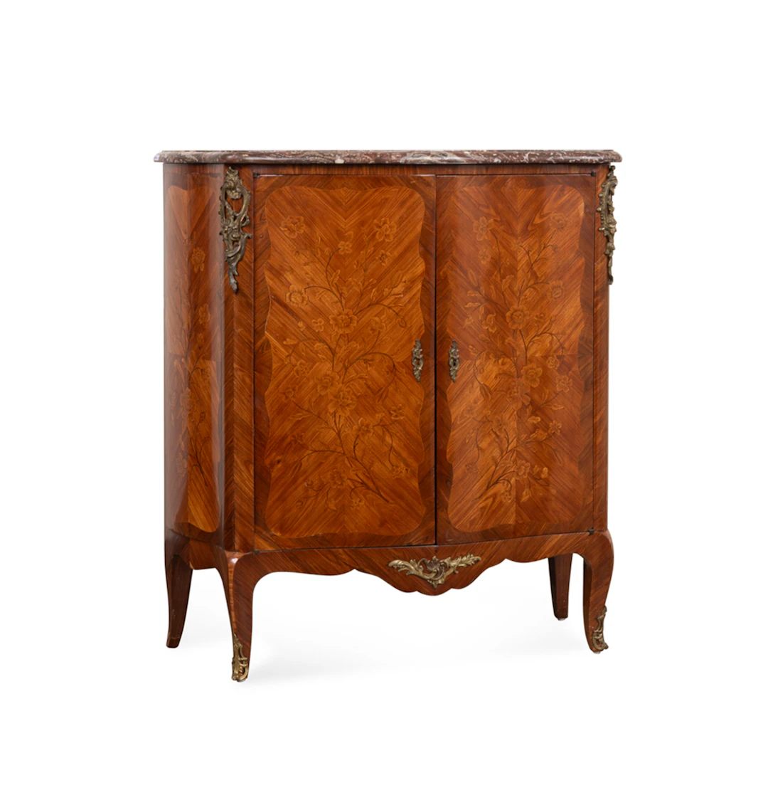 Louis XV Marble Top Kingwood Two Door Side Cabinet, Early 20th century, French