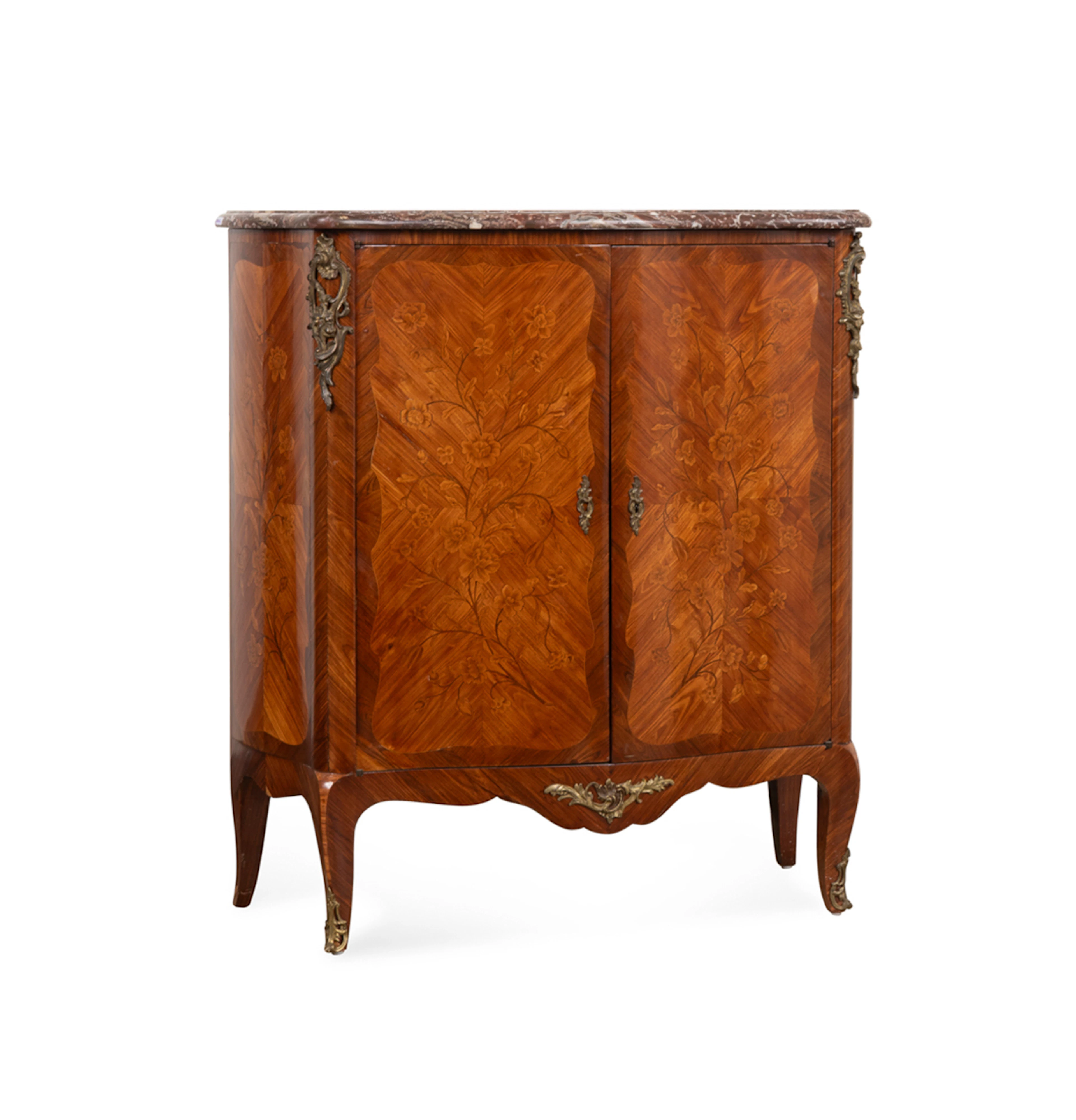 Louis XV Marble Top Kingwood Two Door Side Cabinet, Early 20th century, French