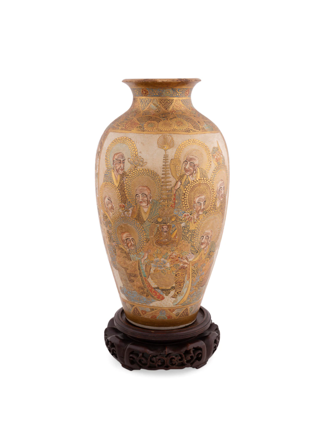 Satsuma Buddhist Rankans Vase on Stand