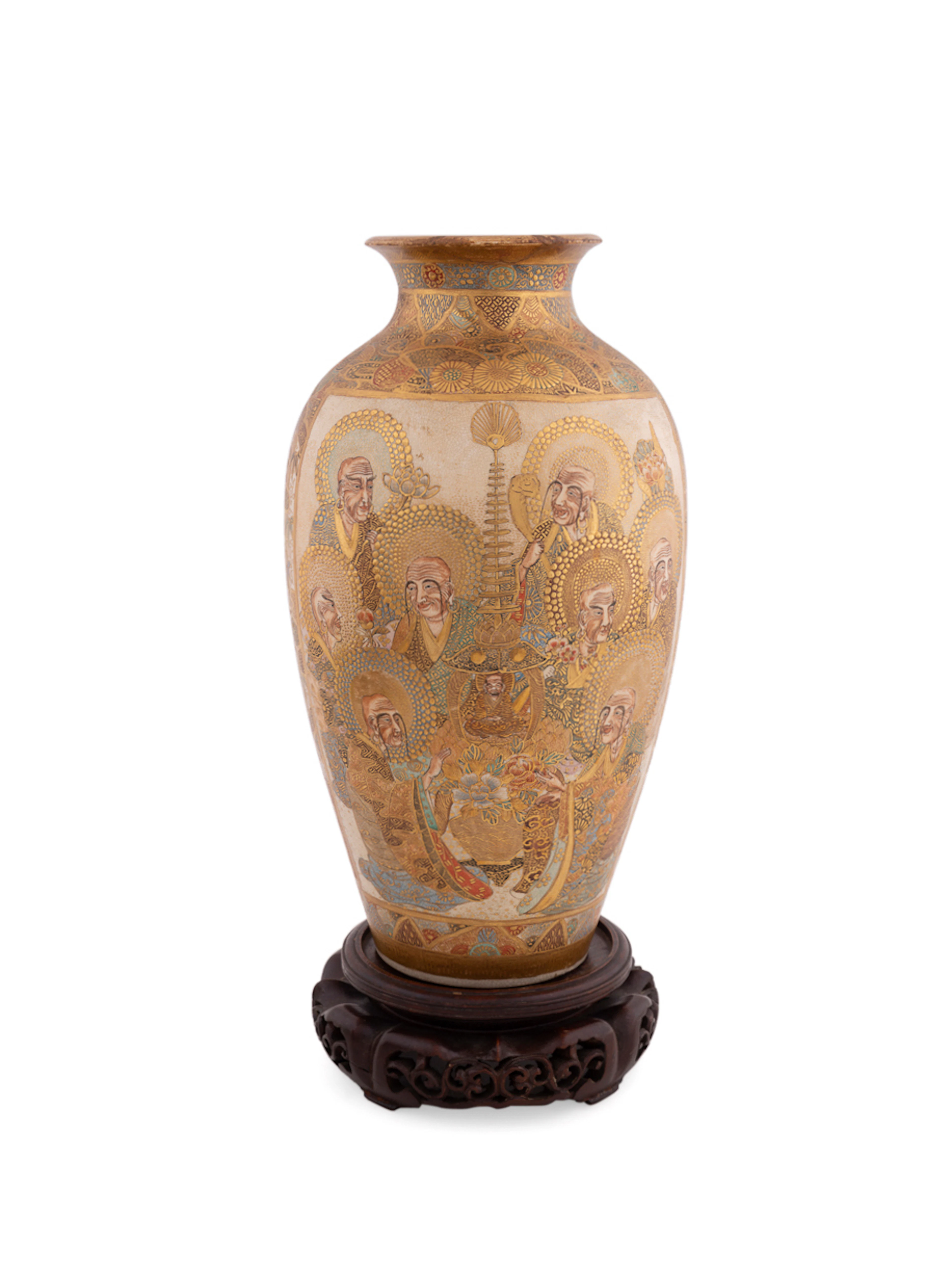 Satsuma Buddhist Rankans Vase on Stand