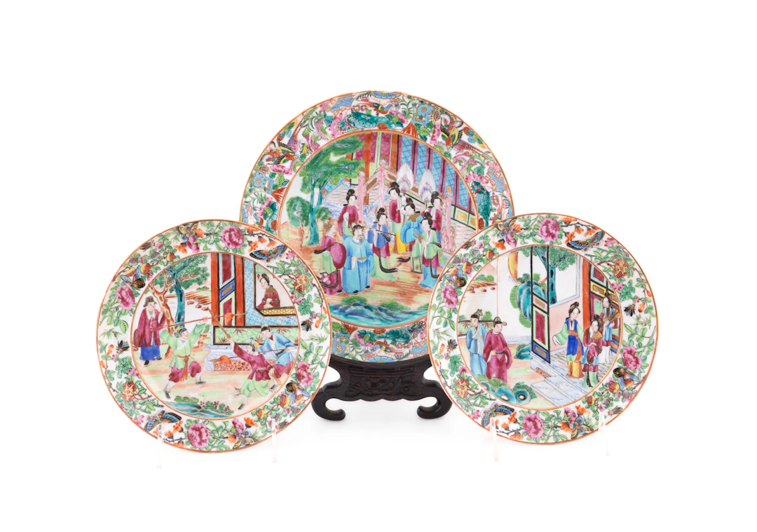 19th C. Chinese 3 Rose Medallion Porcelain Plates