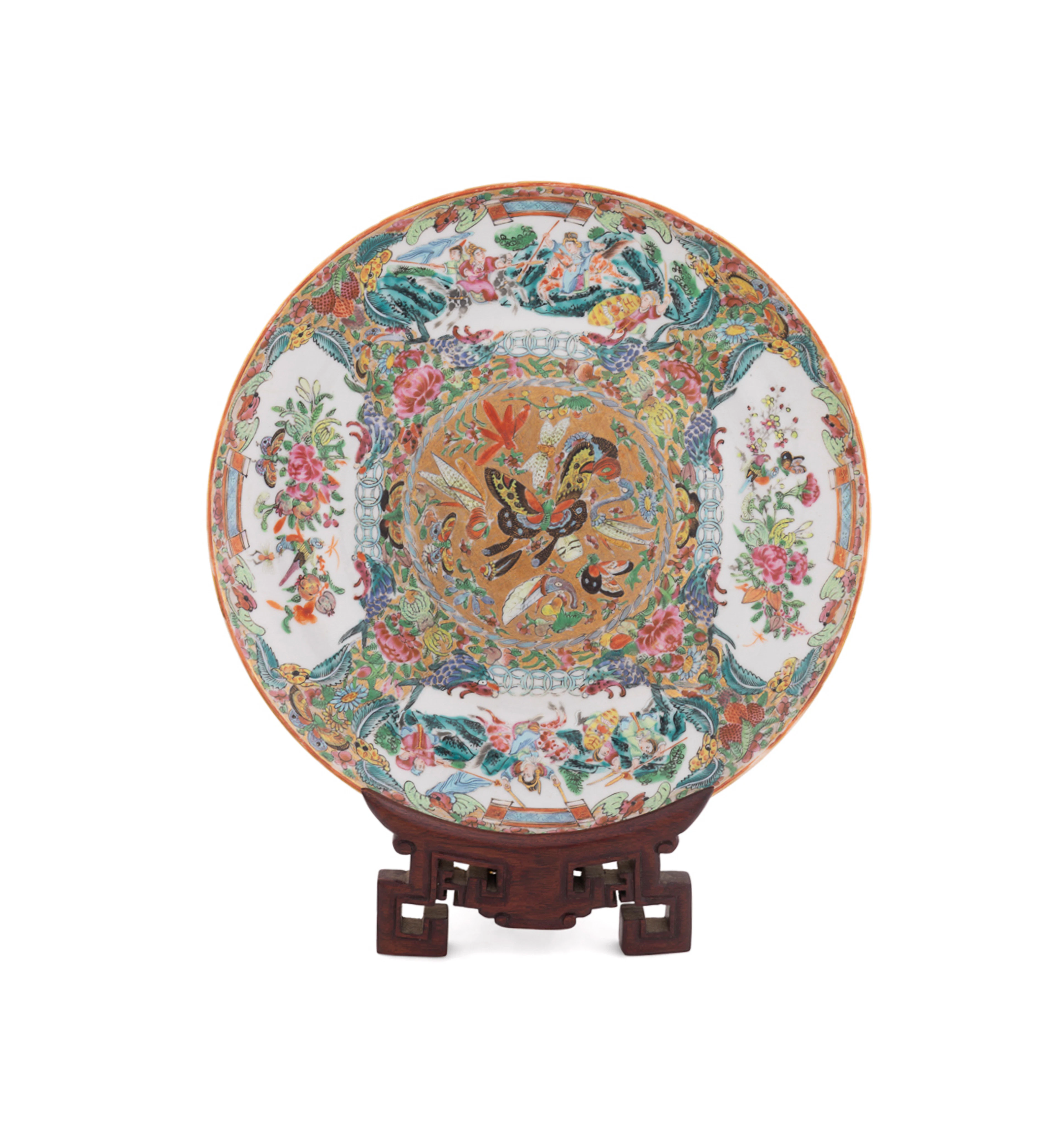 19th C. Chinese Export Enameled Butterfly Charger