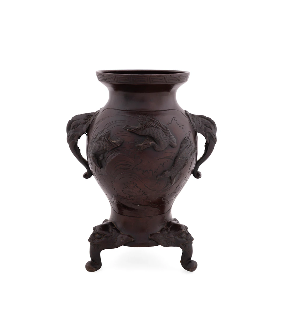 Japanese Bronze Elephant Handle Vase