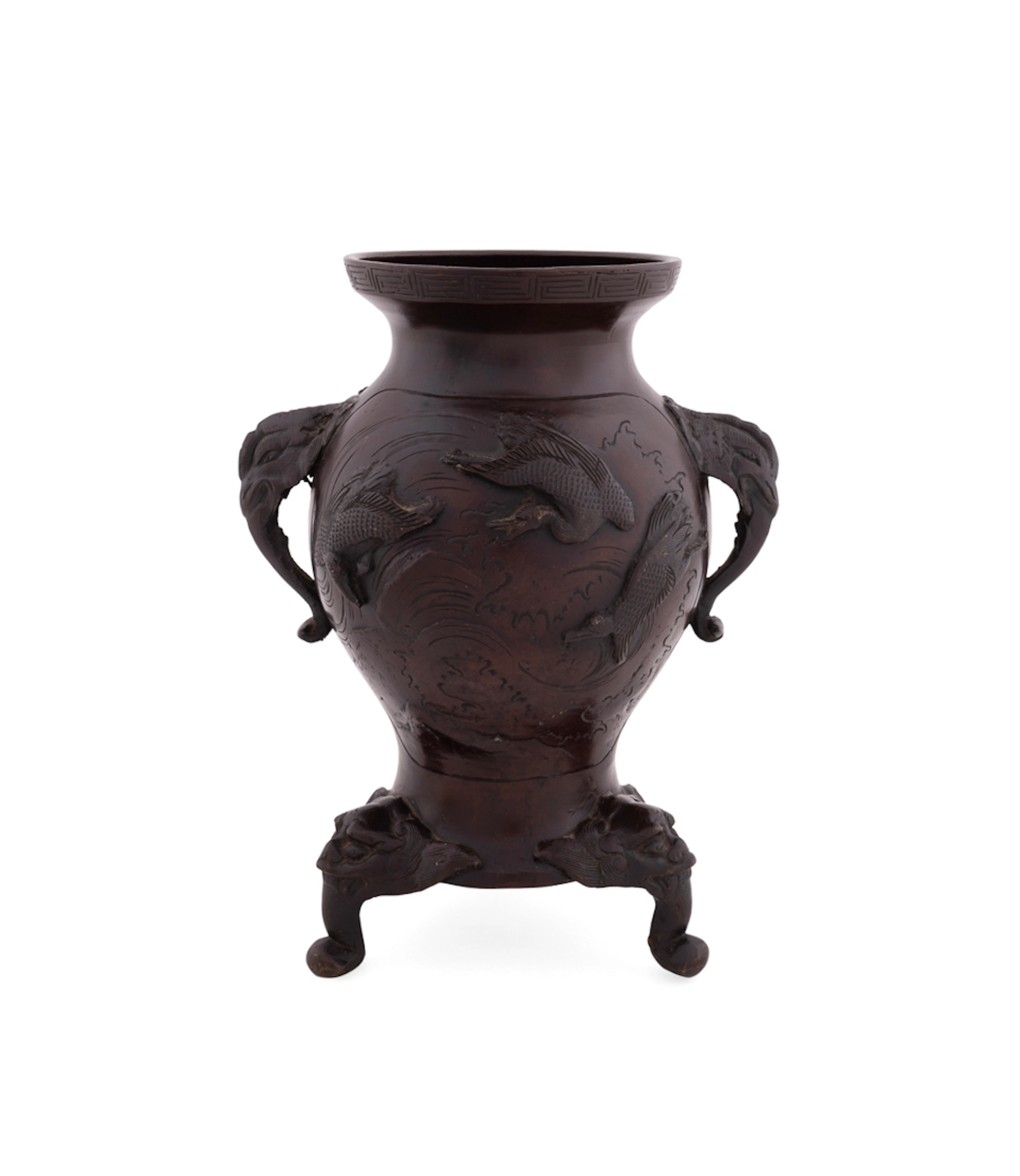 Japanese Bronze Elephant Handle Vase