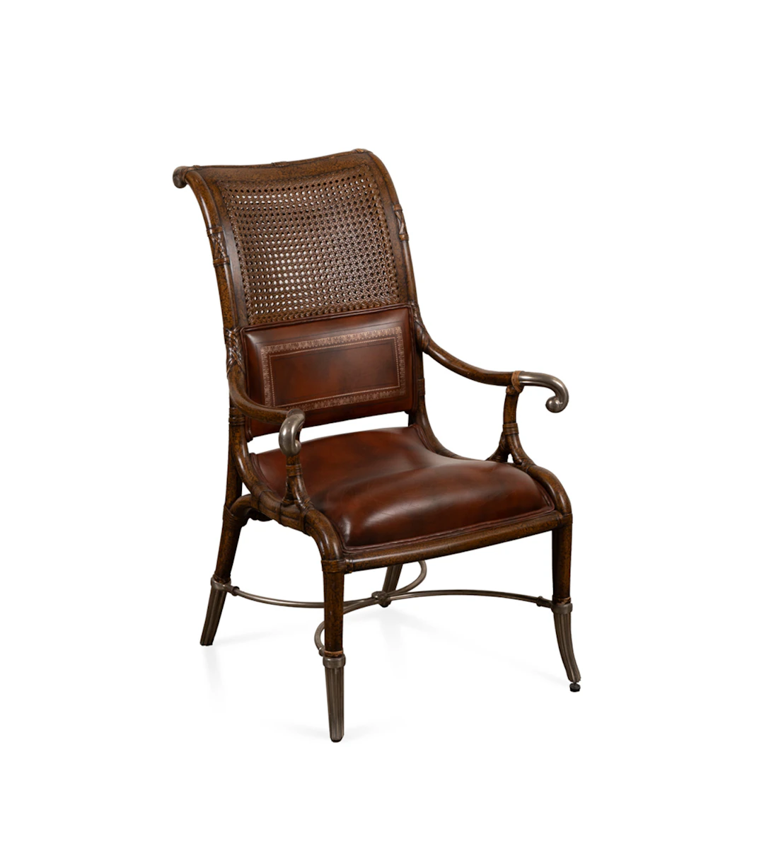 Maitland-Smith Cane Back & Leather Armchair