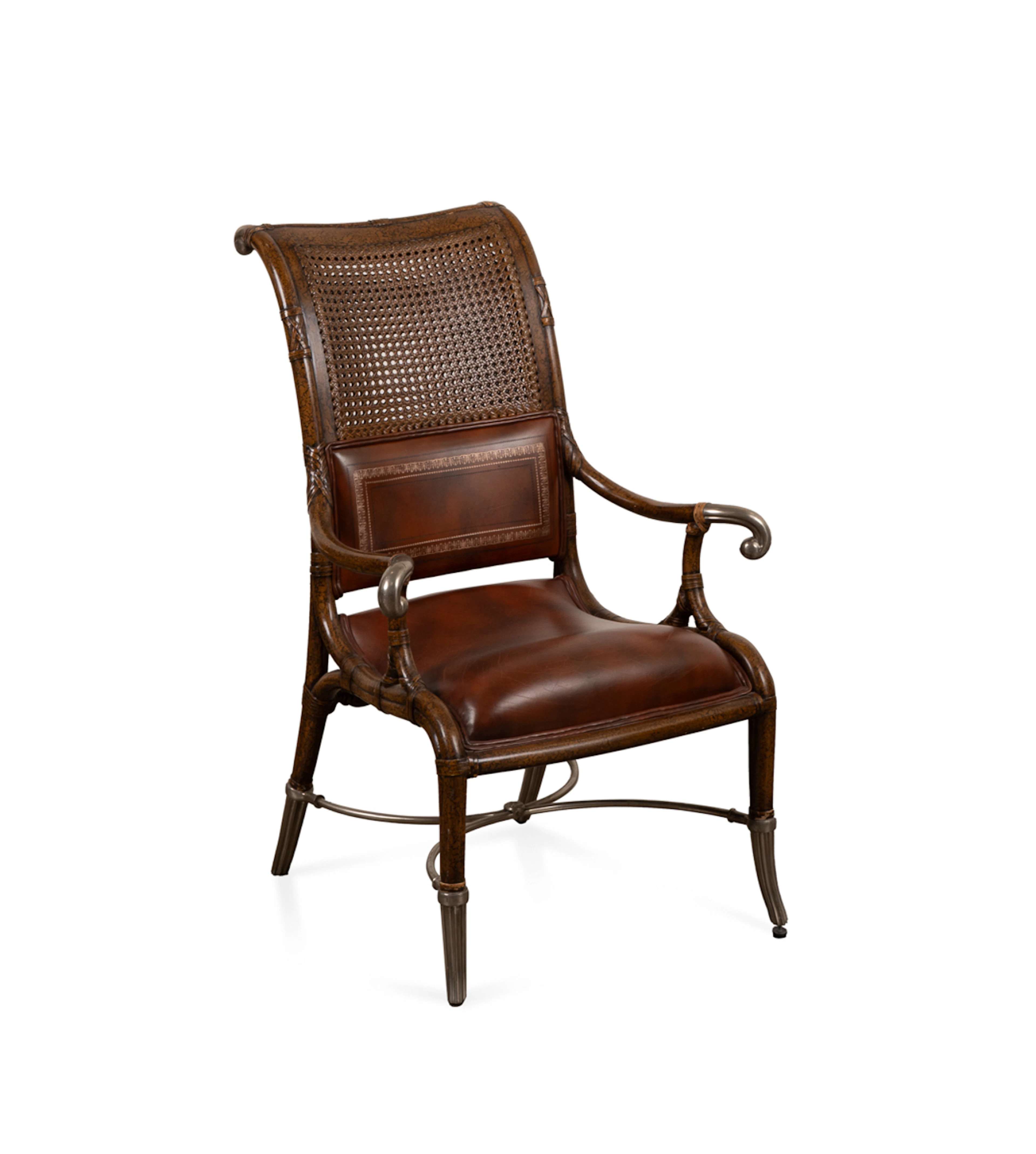 Maitland-Smith Cane Back & Leather Armchair