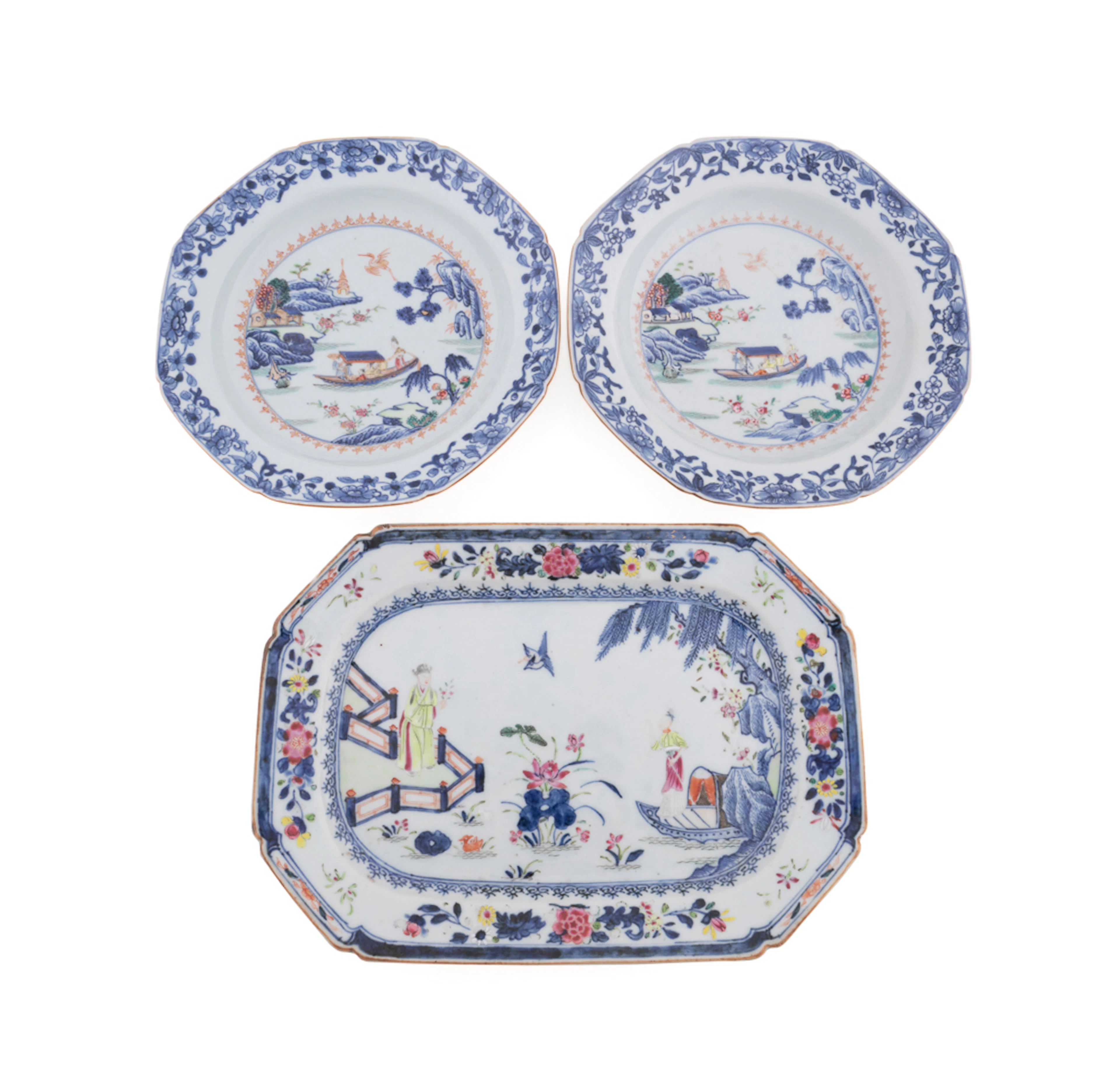 3PC Chinese Export Mandarin Pattern Bowls & Platter