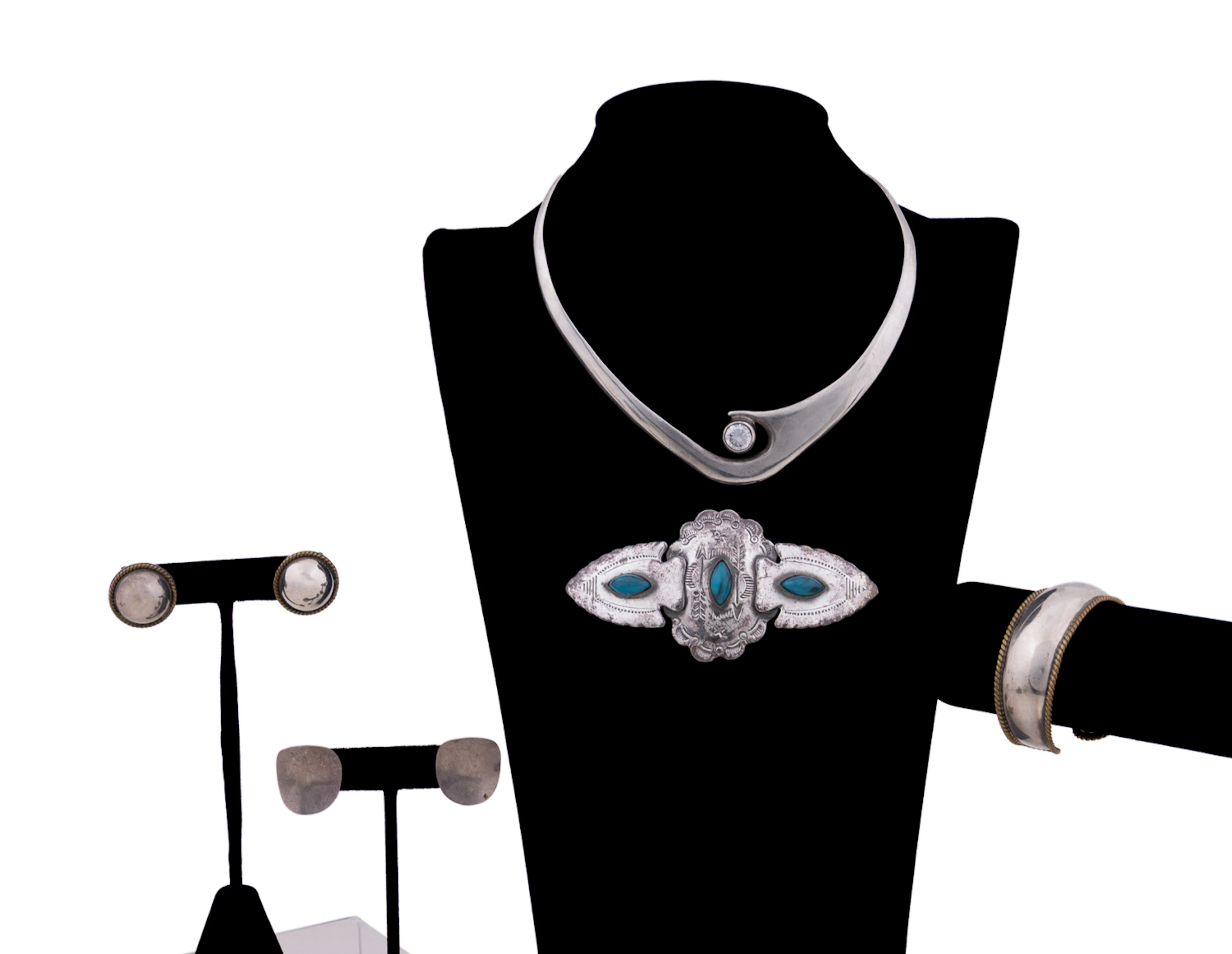 Seven Pieces of Mexican Sterling Silver Jewelry