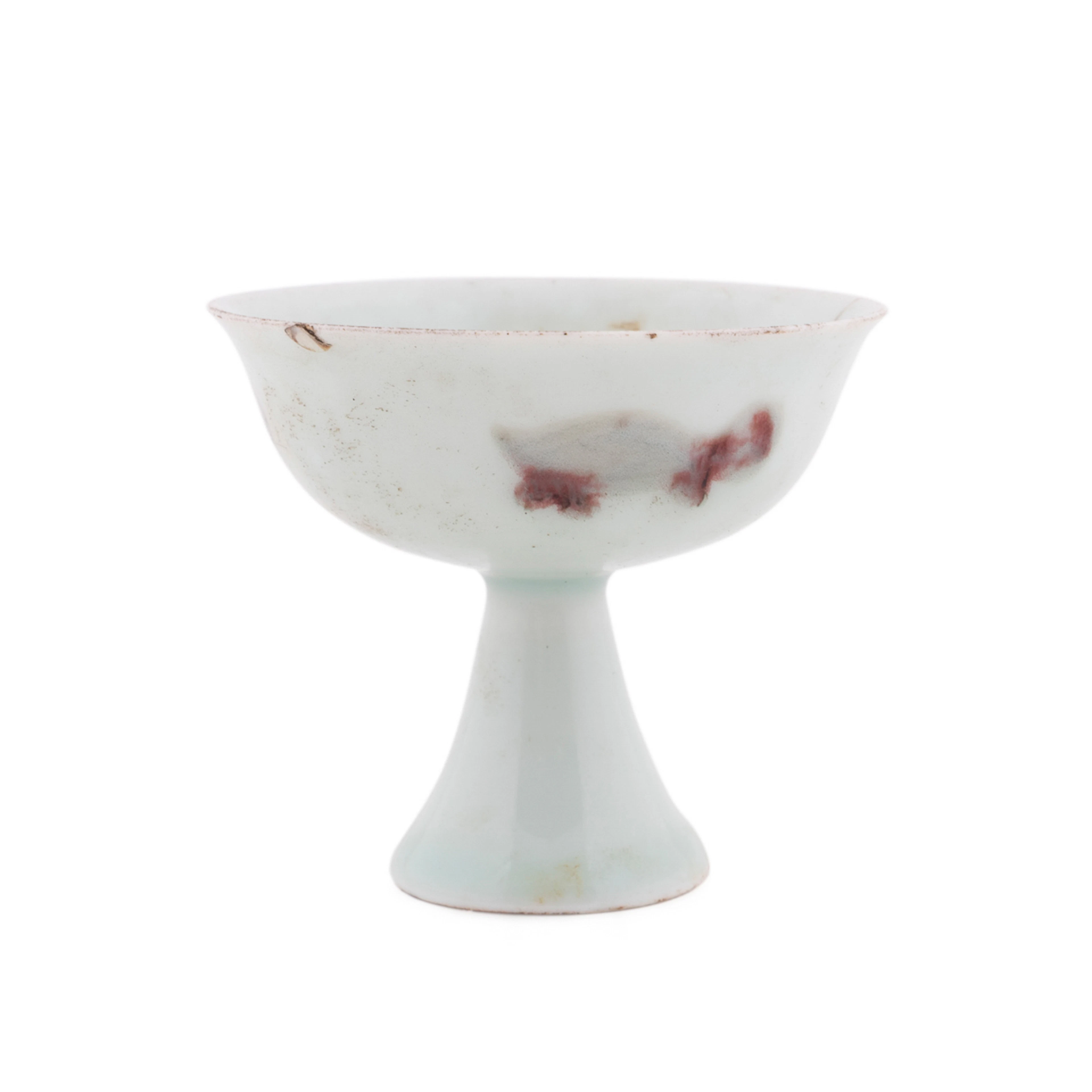 19th C. Chinese 3 Iron Red Fish Stem Cup, Marked