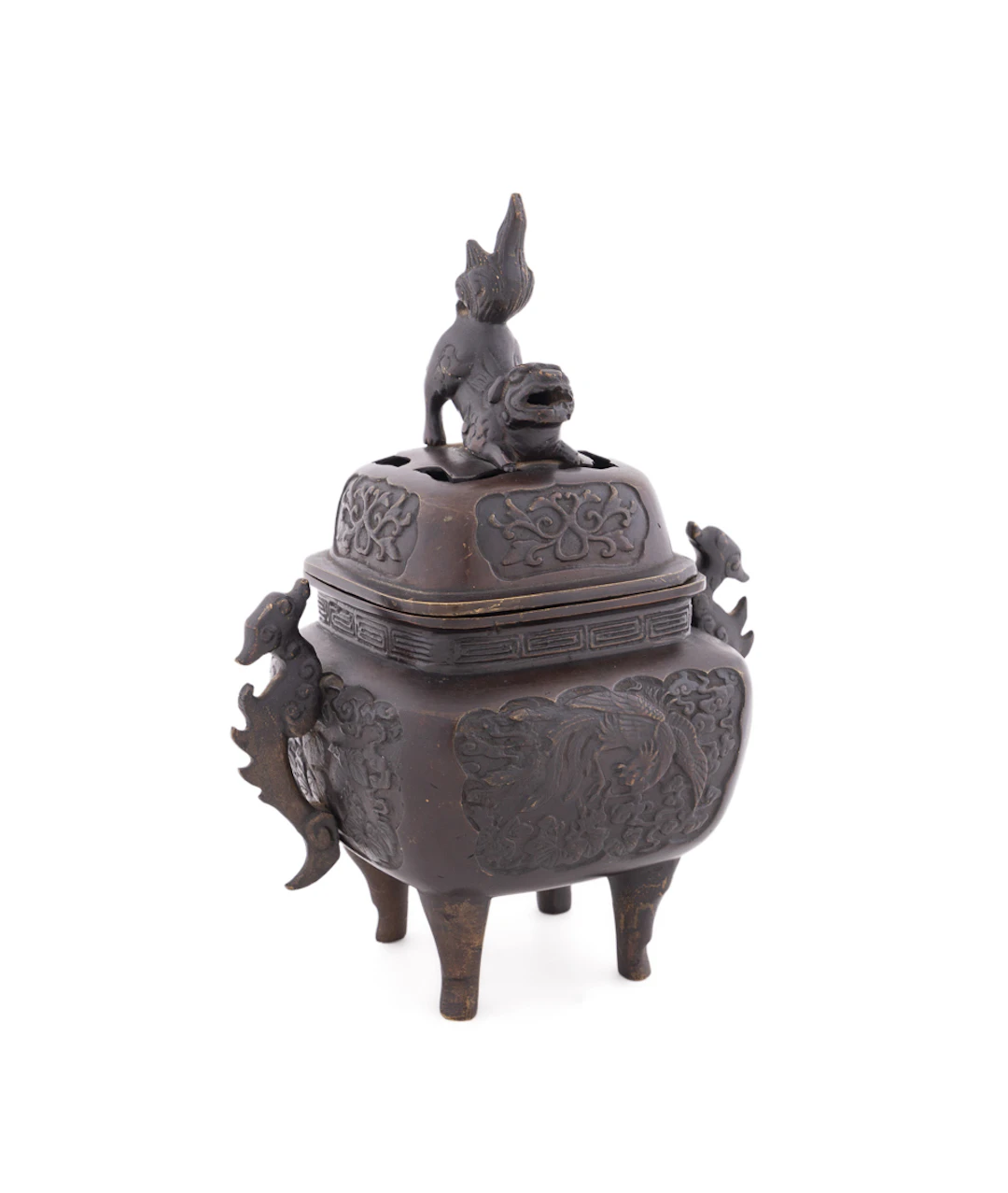 Japanese Bronze Guardian Lion Finial Censer