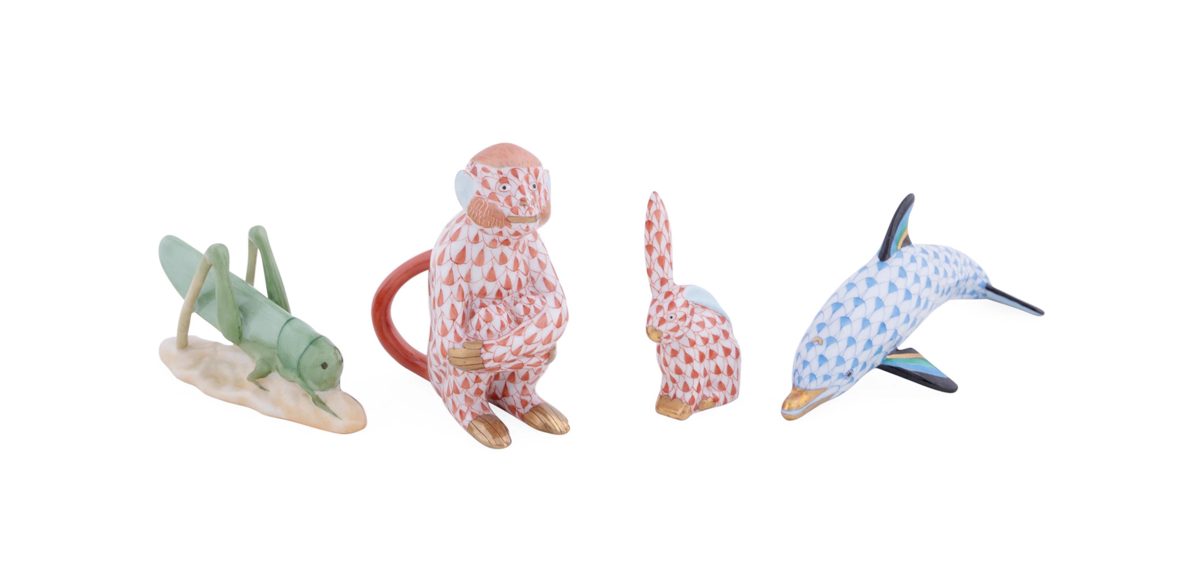 Herend, Four Miniature Porcelain Animal Figurines