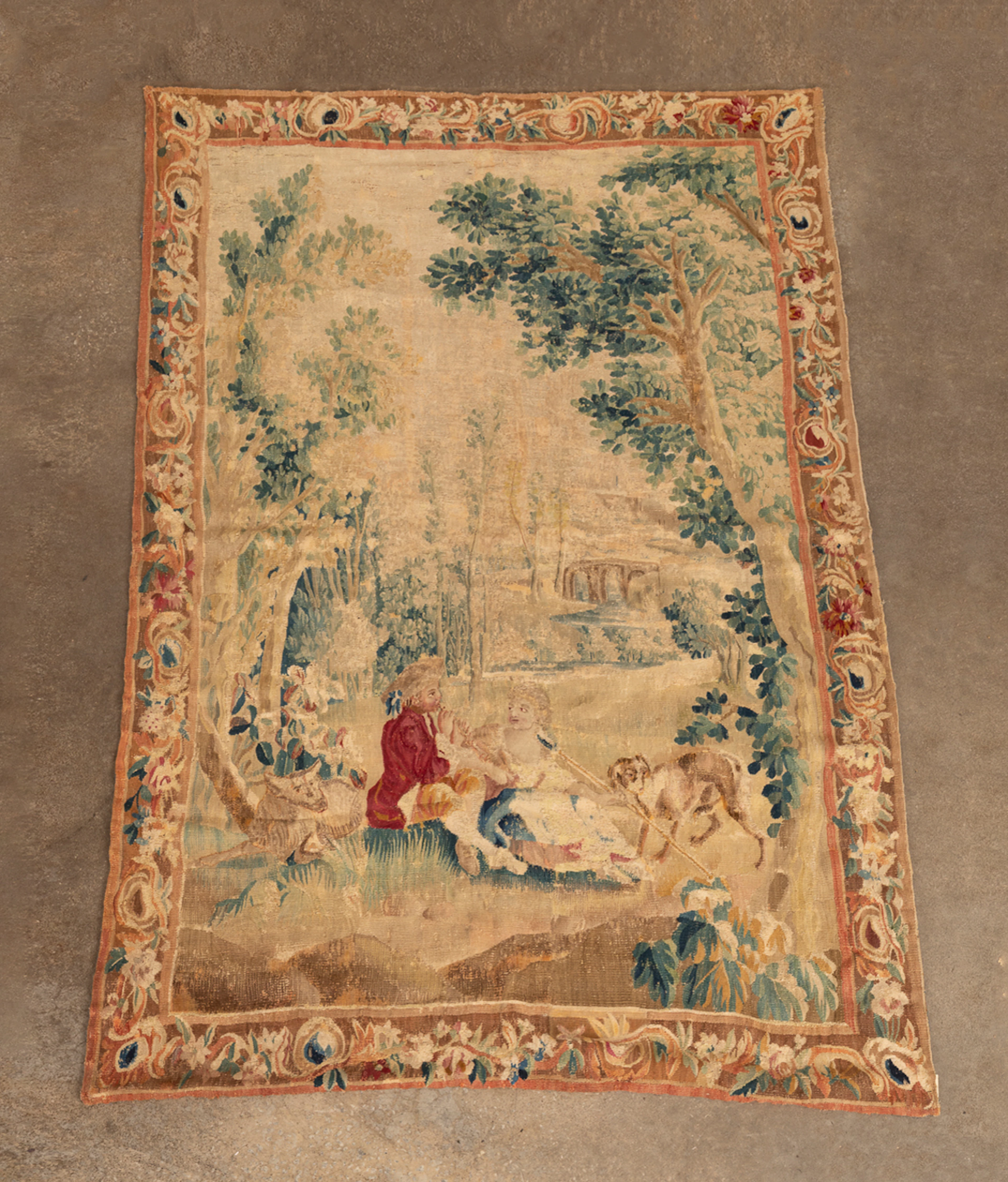 French Courting Scene Tapestry Rug, 19th/20th C.