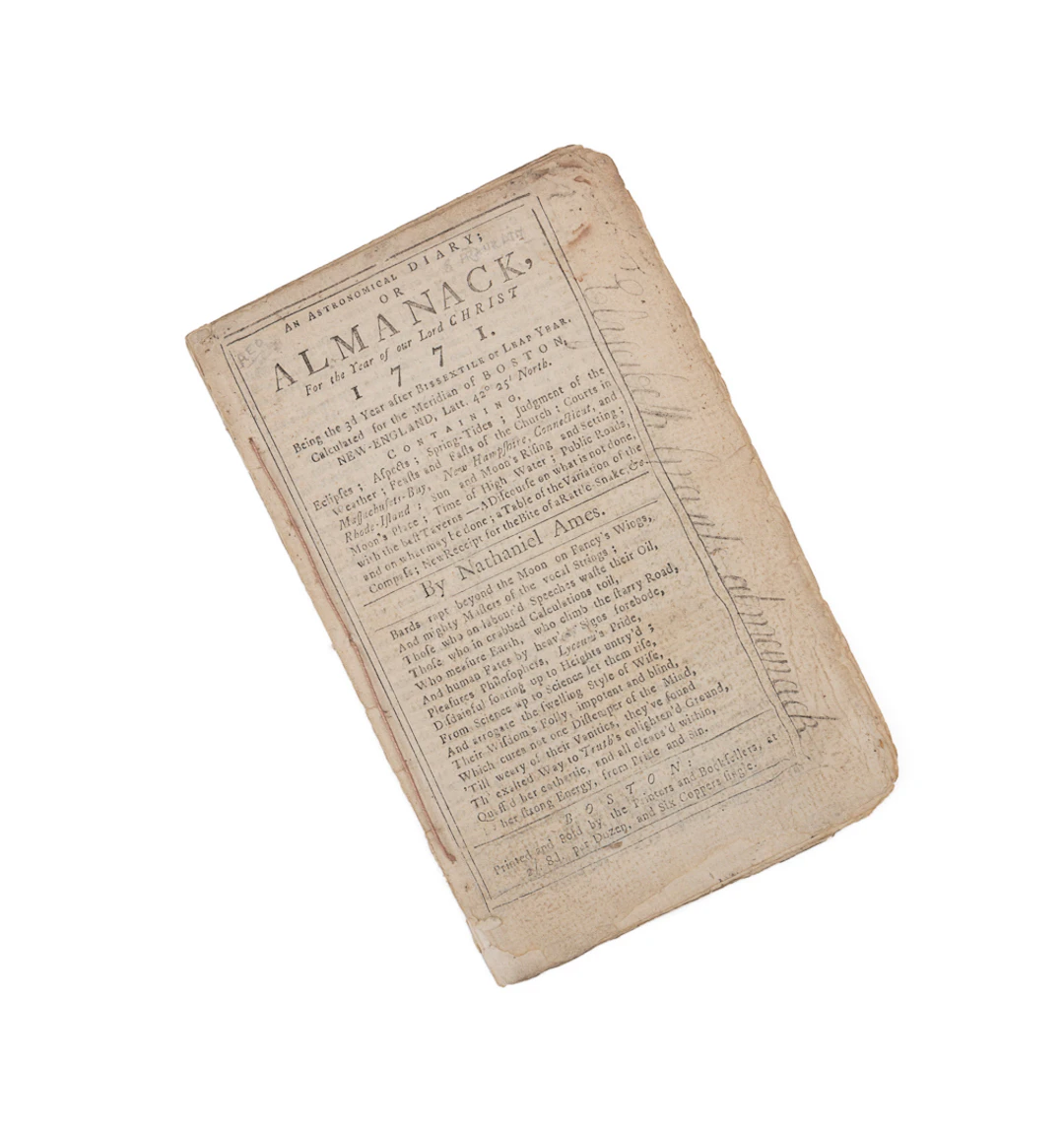 Ames 1771 Almanack w/ Benjamin Franklin Epitaph