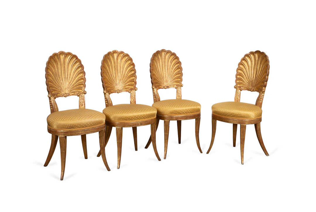 Set of Four Italian Giltwood Grotto Side Chairs