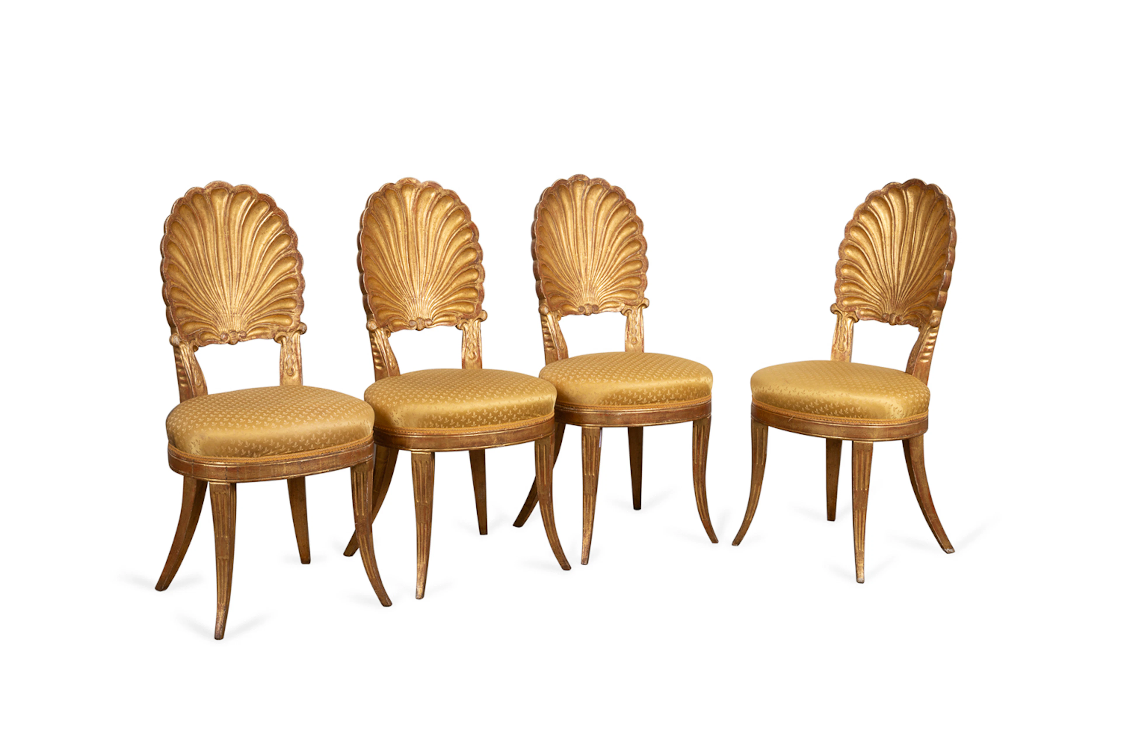 Set of Four Italian Giltwood Grotto Side Chairs