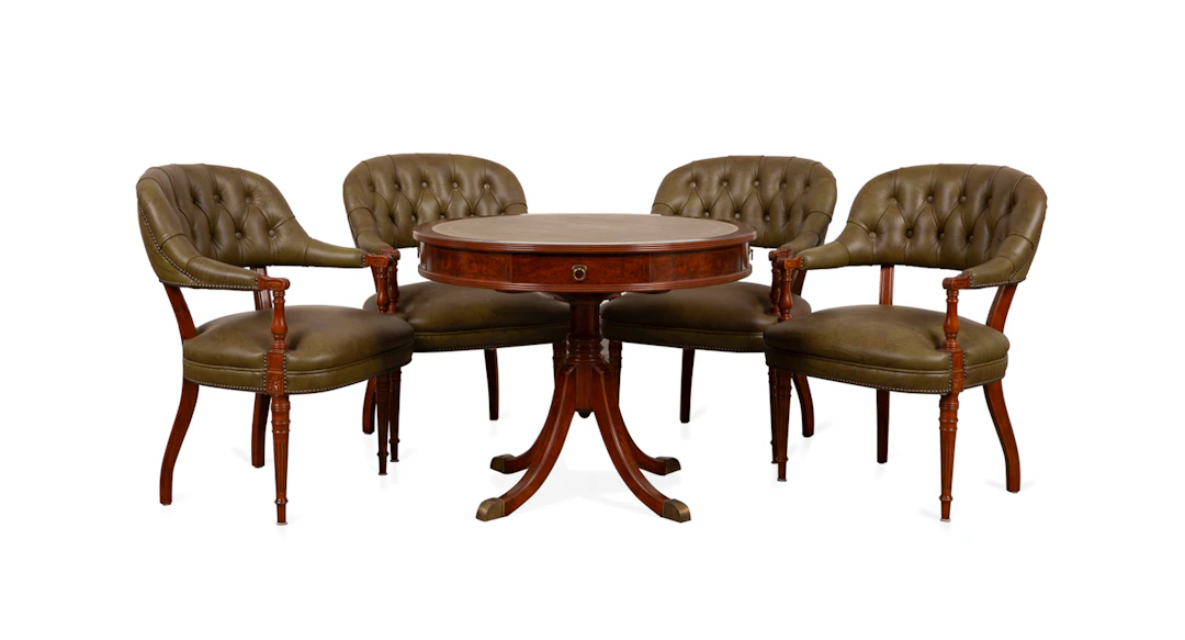 Regency Style Games Table & Four Leather Chairs
