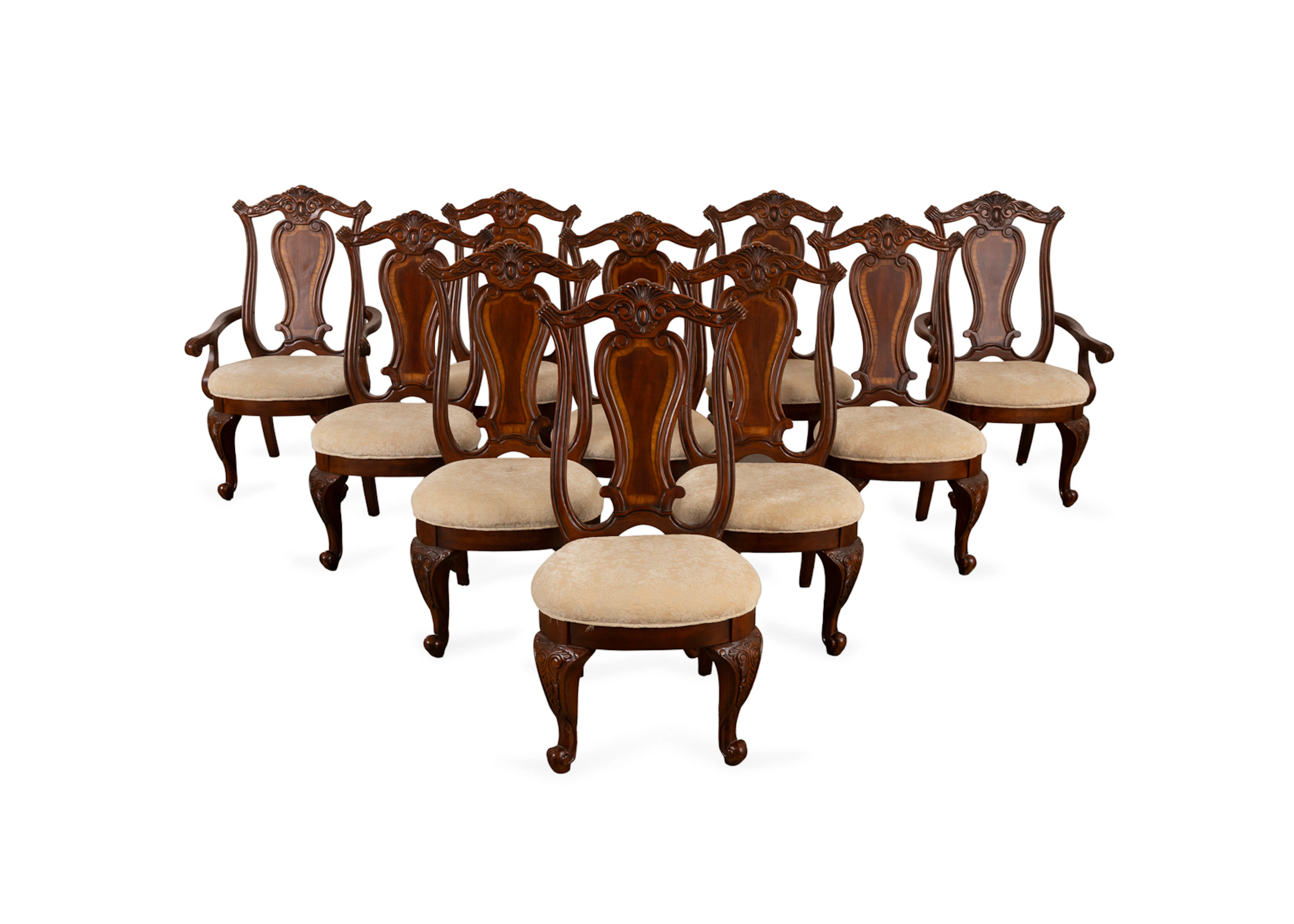 10 Baroque Style Two-Tone Mahogany Dining Chairs