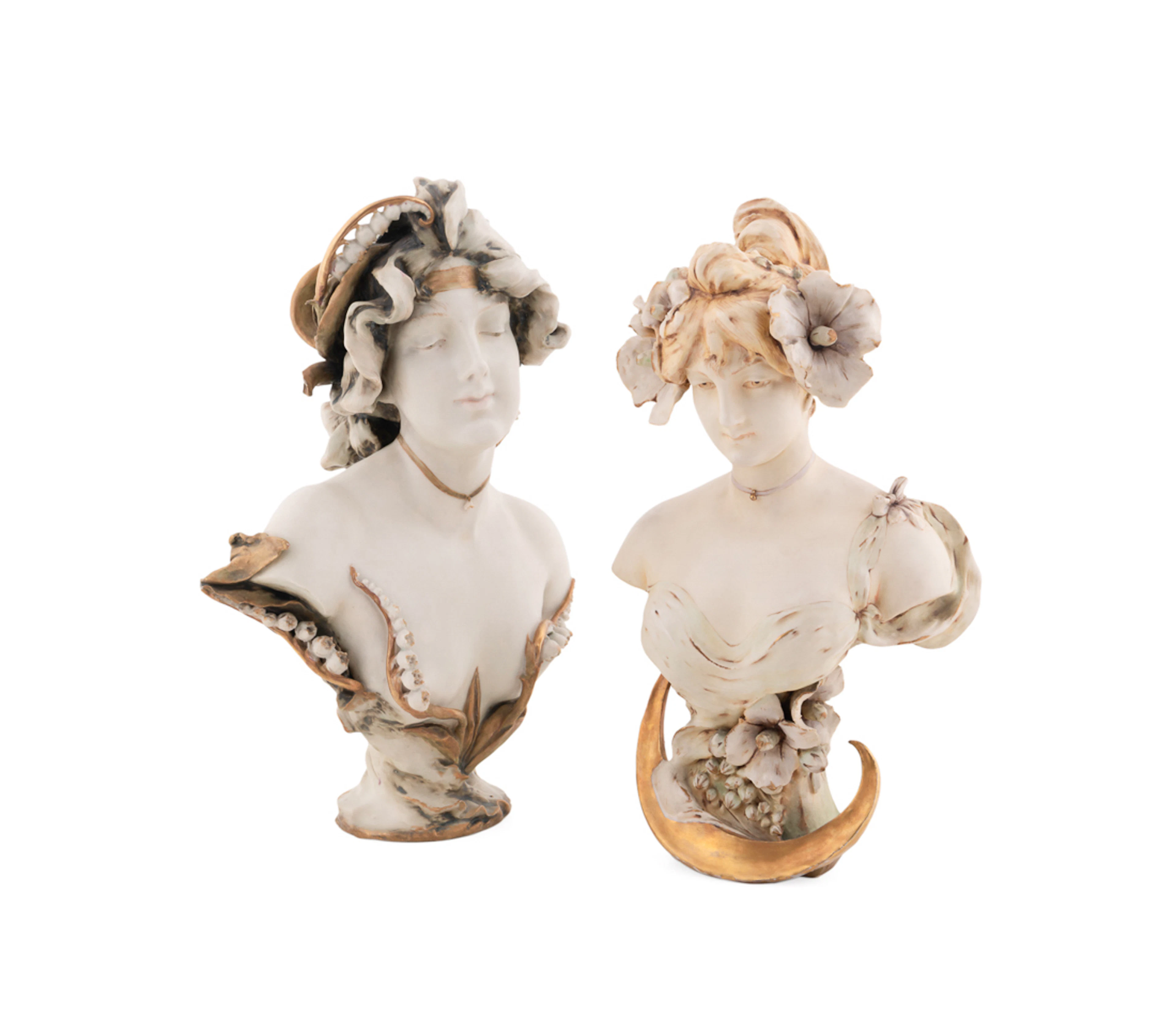 Amphora, Two Art Nouveau Allegorical Maiden Busts