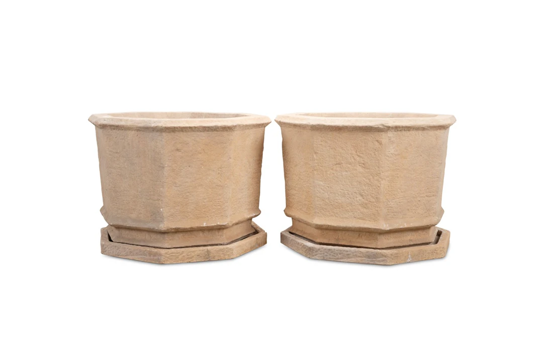 Pair Of Oversized Cast Stone Garden Planters