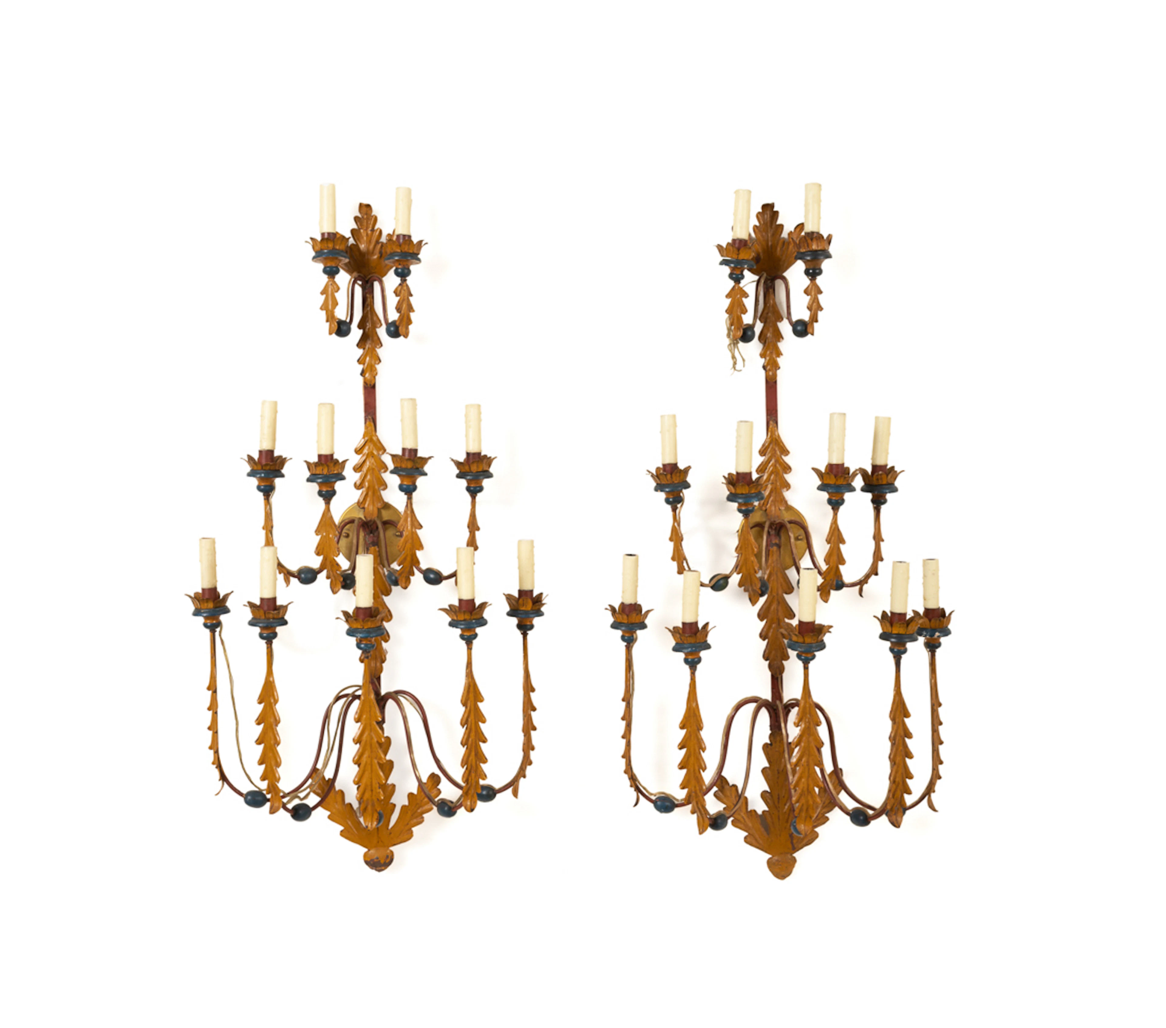 Pair of Large Painted Tole Wall Sconces
