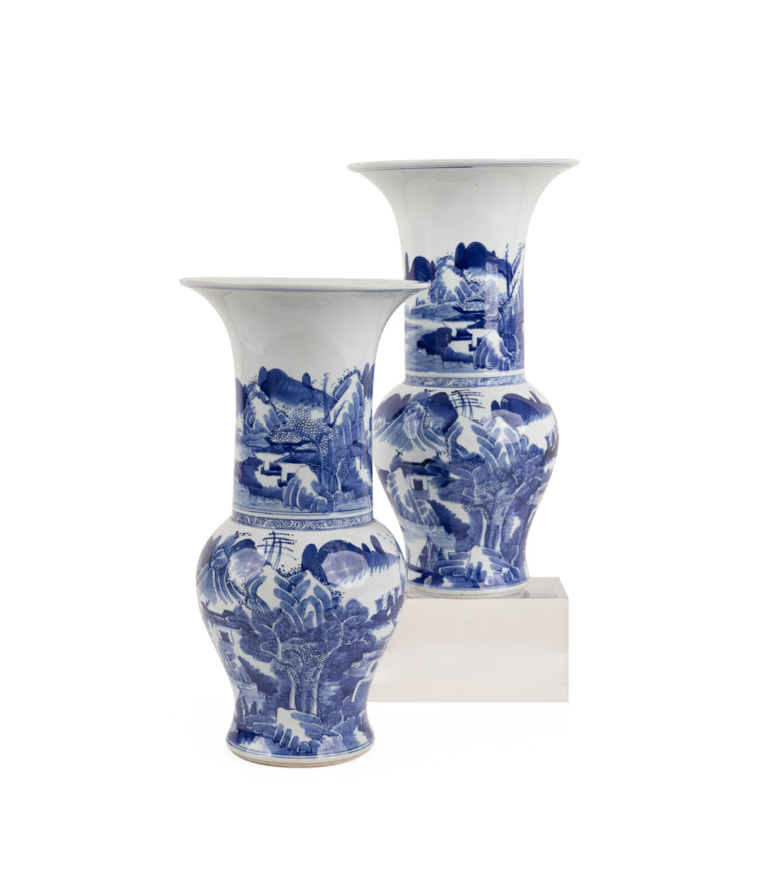 PR, Chinese Blue & White Landscape Porcelain Vases