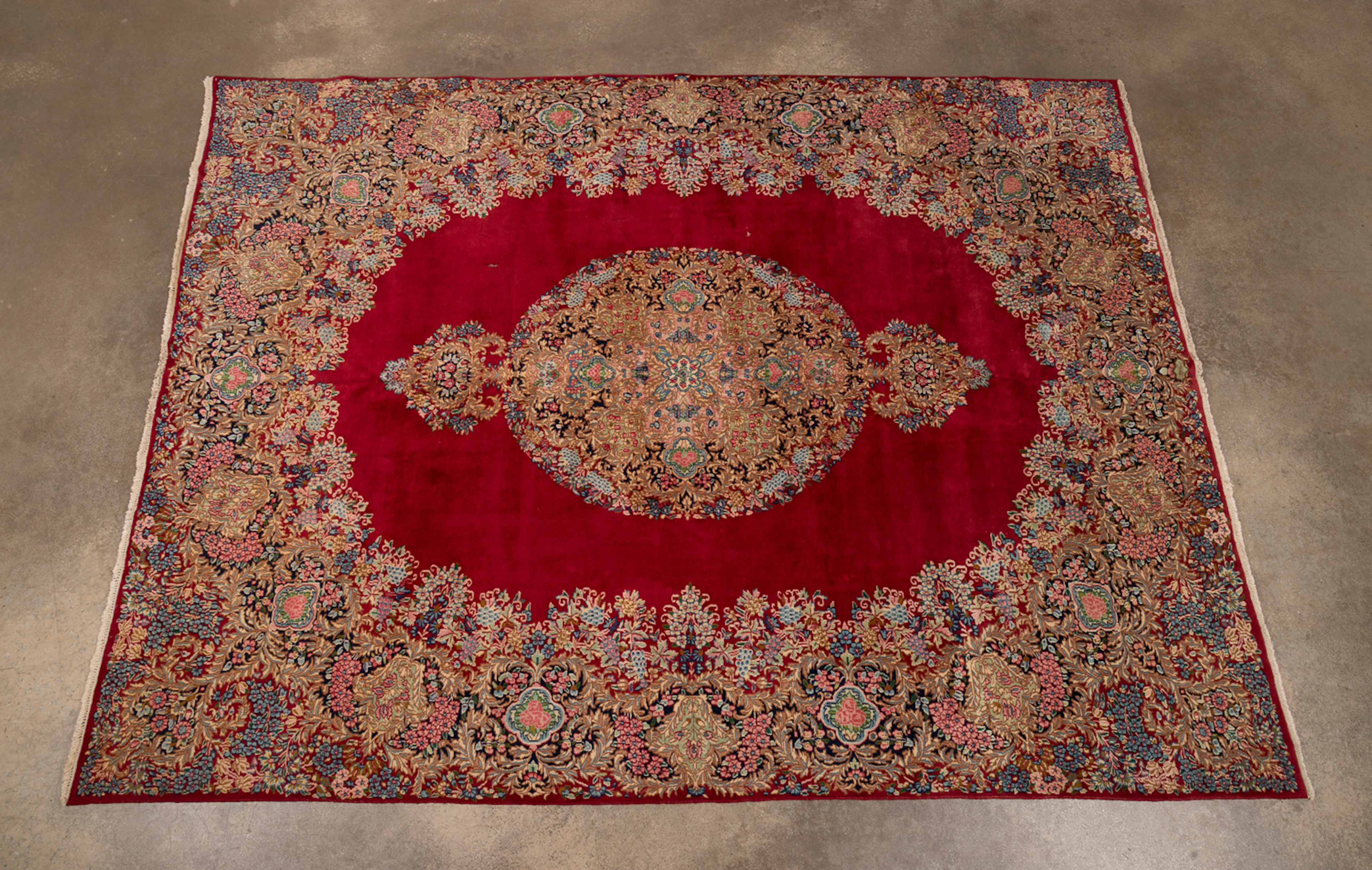 Persian Kerman Rug, 20th C., Red/Multicolored