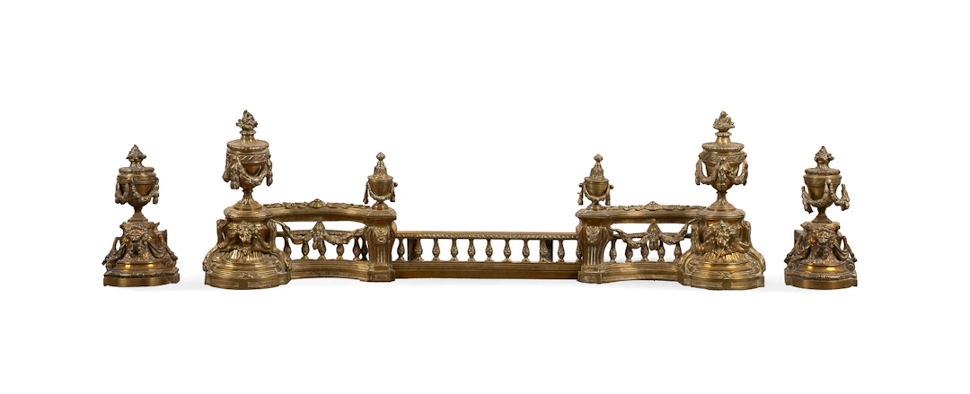Louis XVI Style Gilt Bronze Chenets & Fender