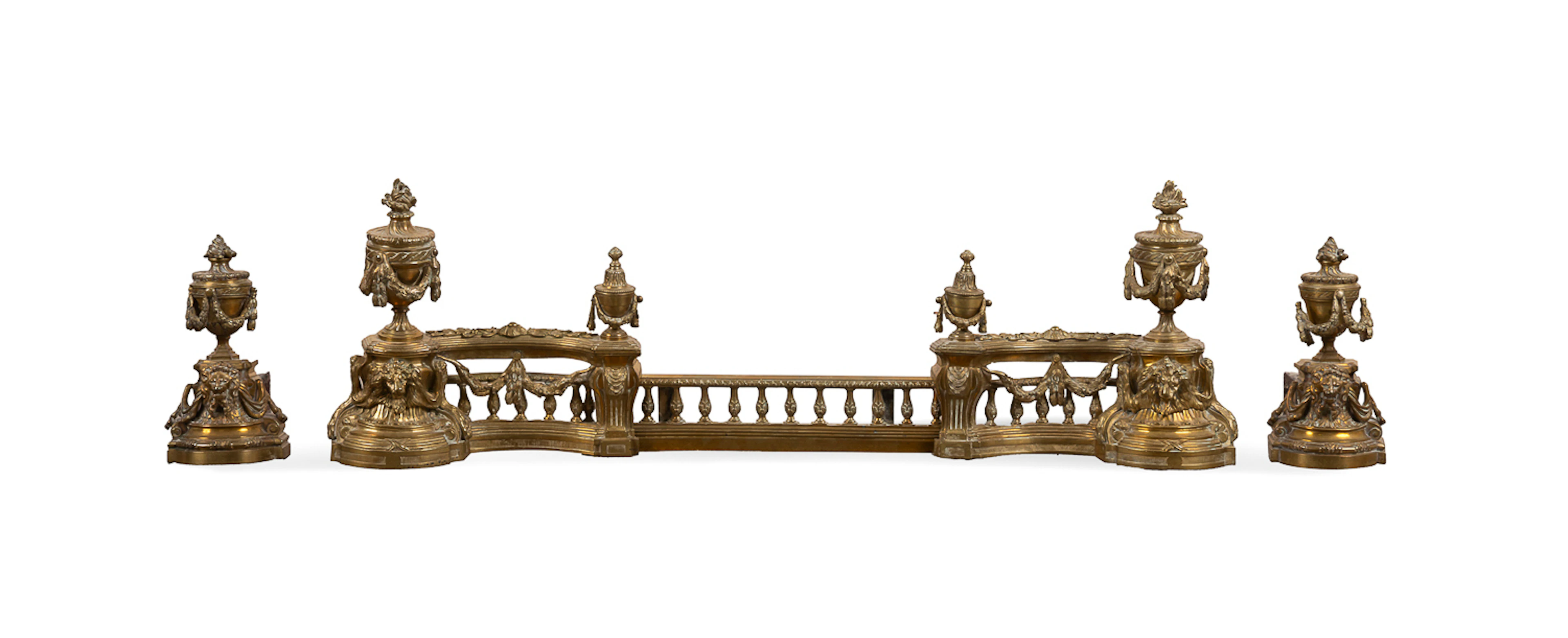 Louis XVI Style Gilt Bronze Chenets & Fender