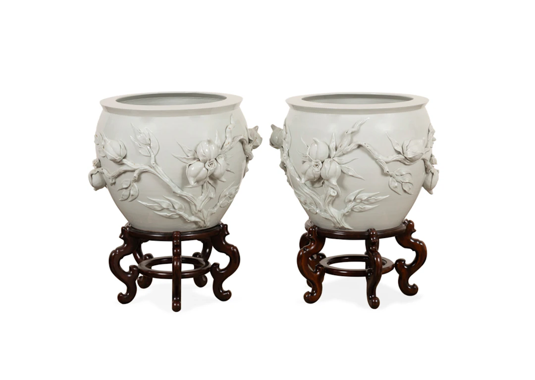 PR. Large Blanc de Chine Peach Motif Planters