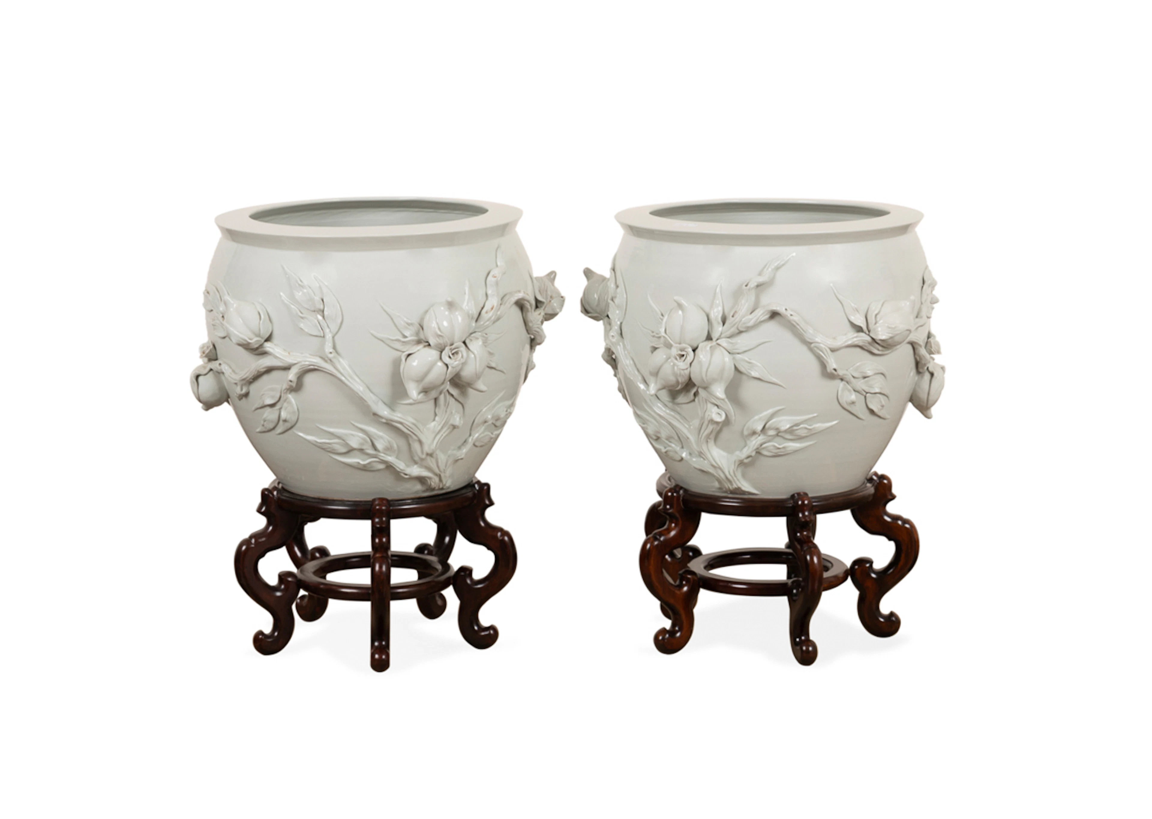 PR. Large Blanc de Chine Peach Motif Planters