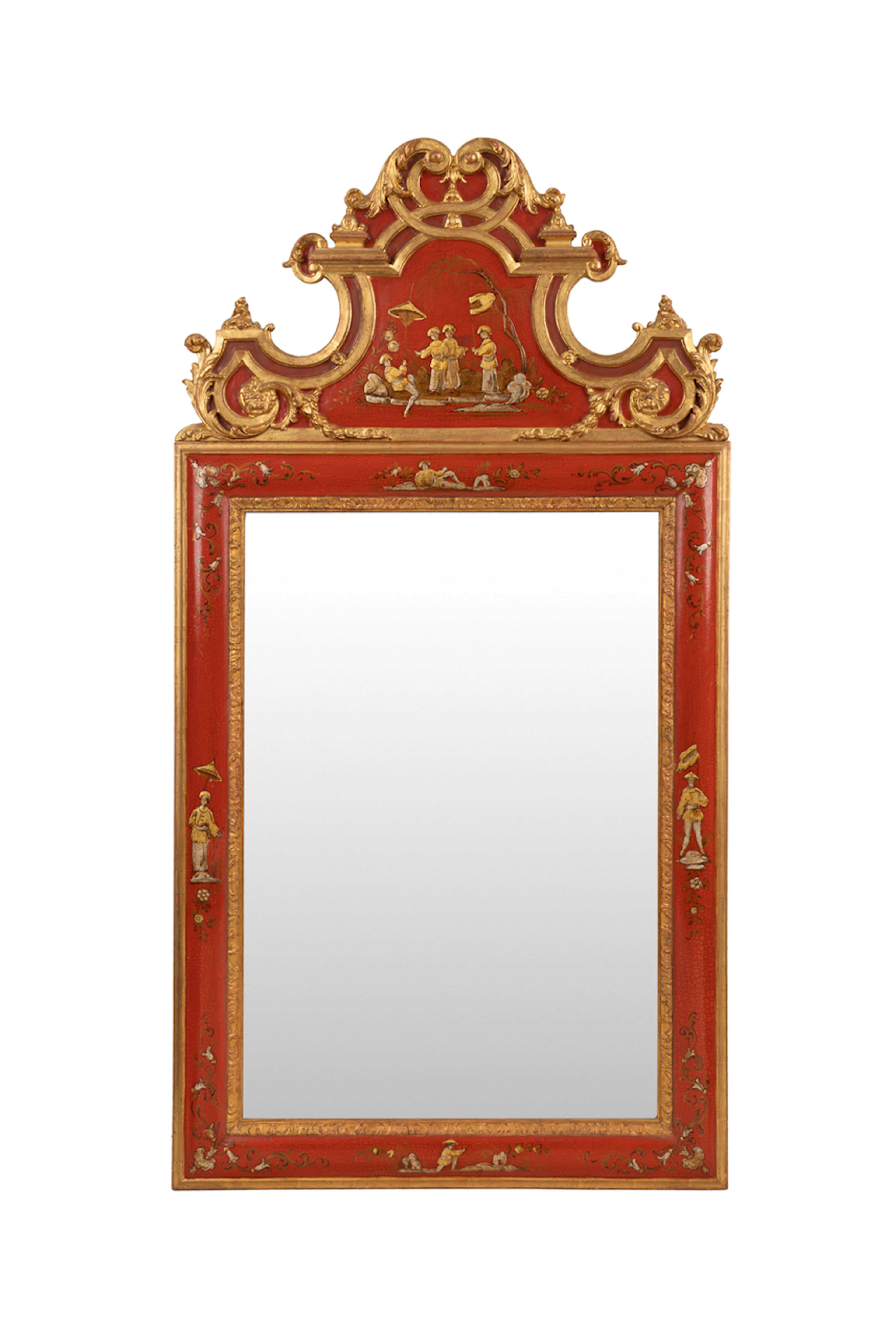 Queen Anne Style Parcel Gilt Chinoiserie Mirror