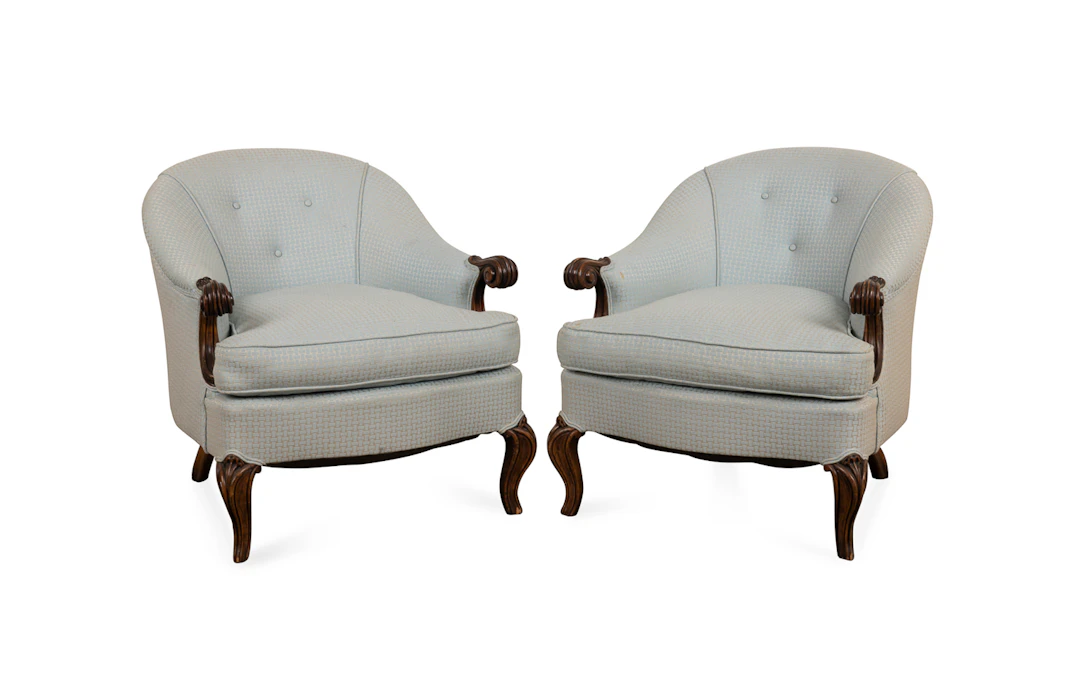 PR. Louis XV Style Blue Upholstered Tub Chairs