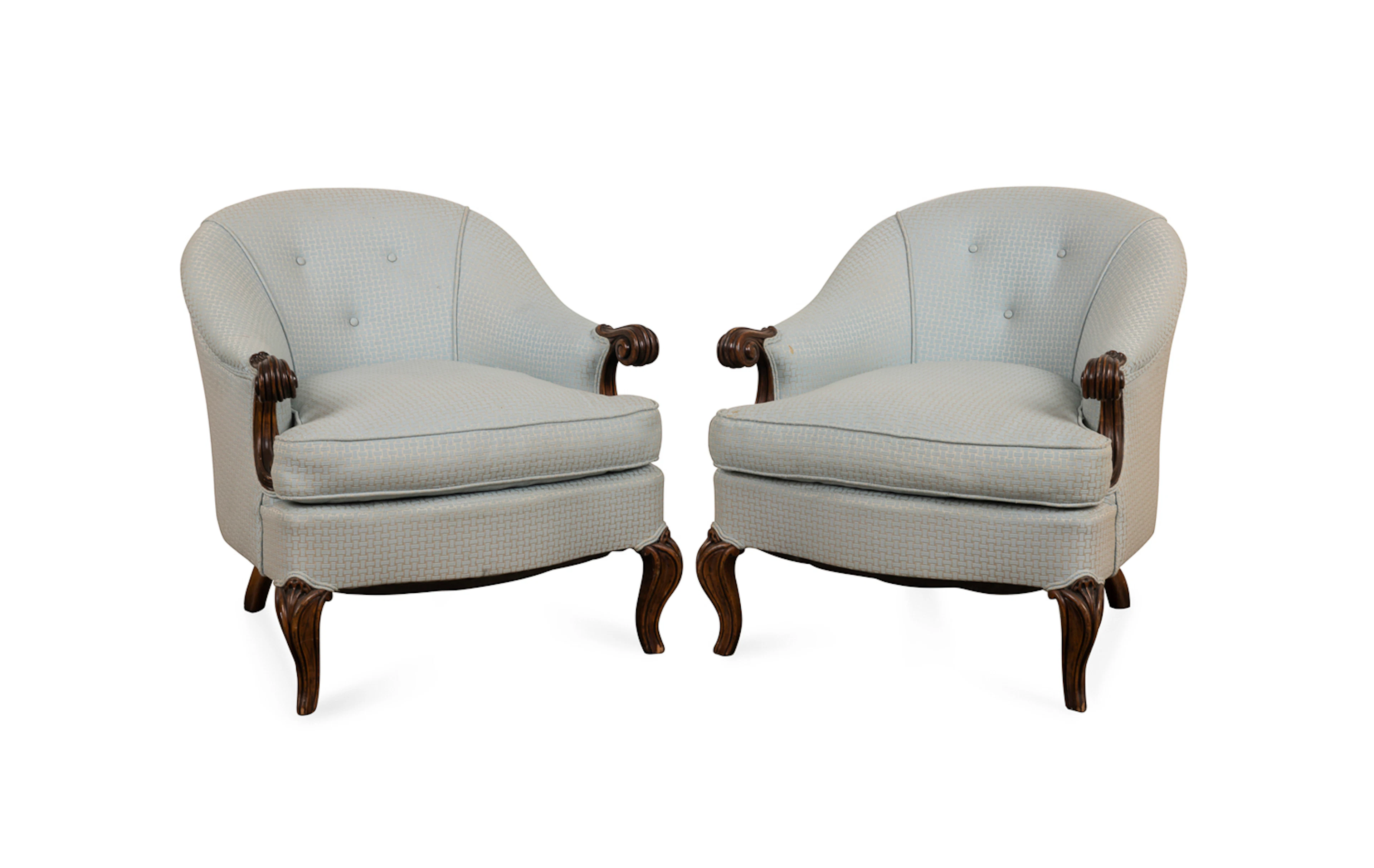 PR. Louis XV Style Blue Upholstered Tub Chairs