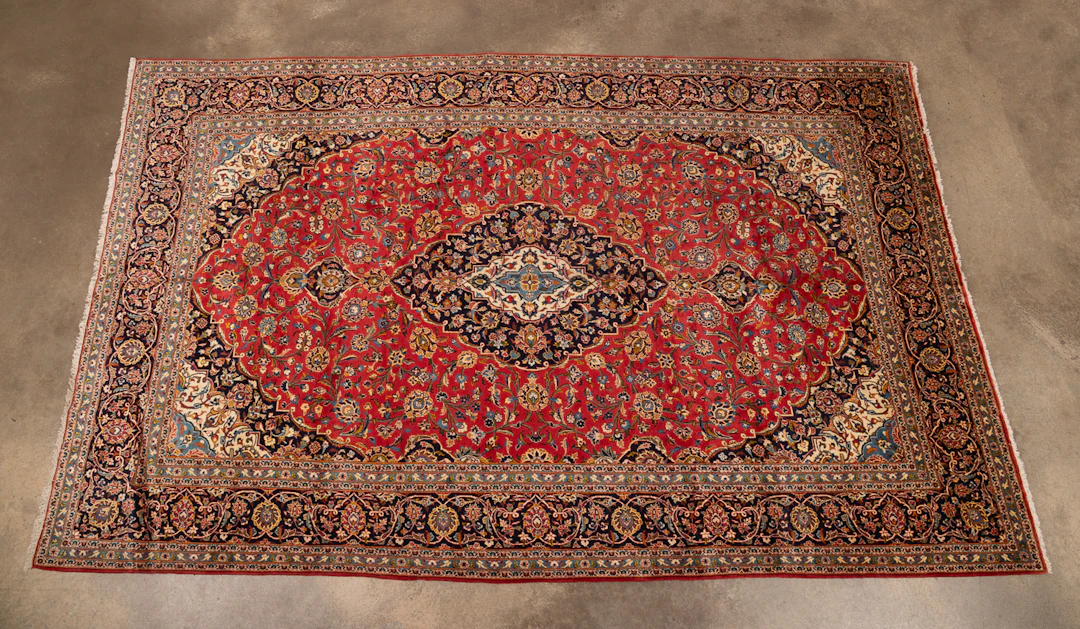 Lg. Persian Kashan Rug, 20th C., Red/Blue/Cream
