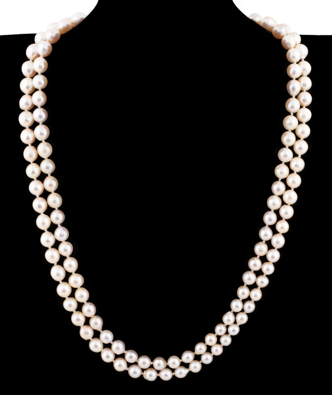 Double Strand Pearl Necklace with Diamond Clasp