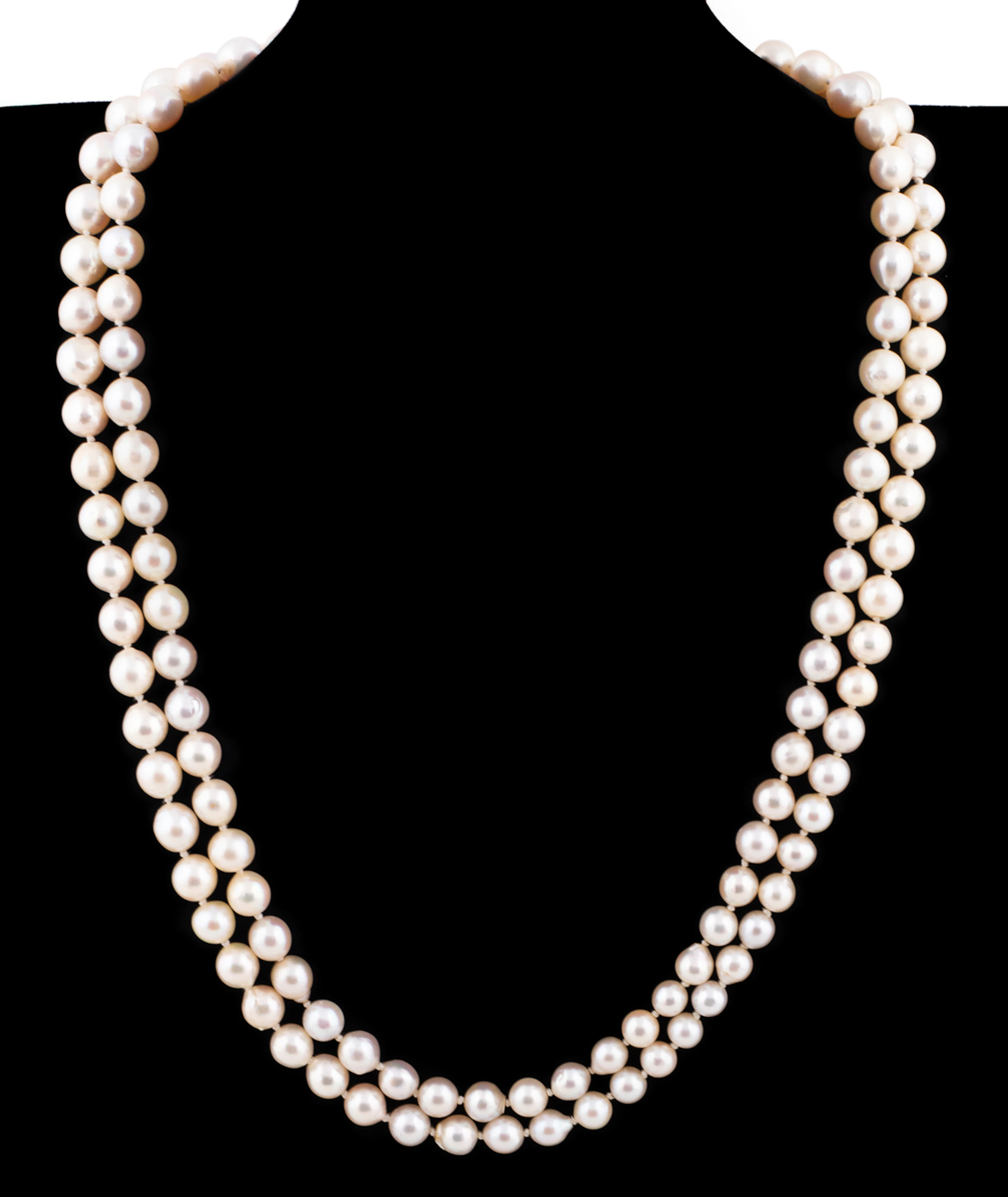 Double Strand Pearl Necklace with Diamond Clasp