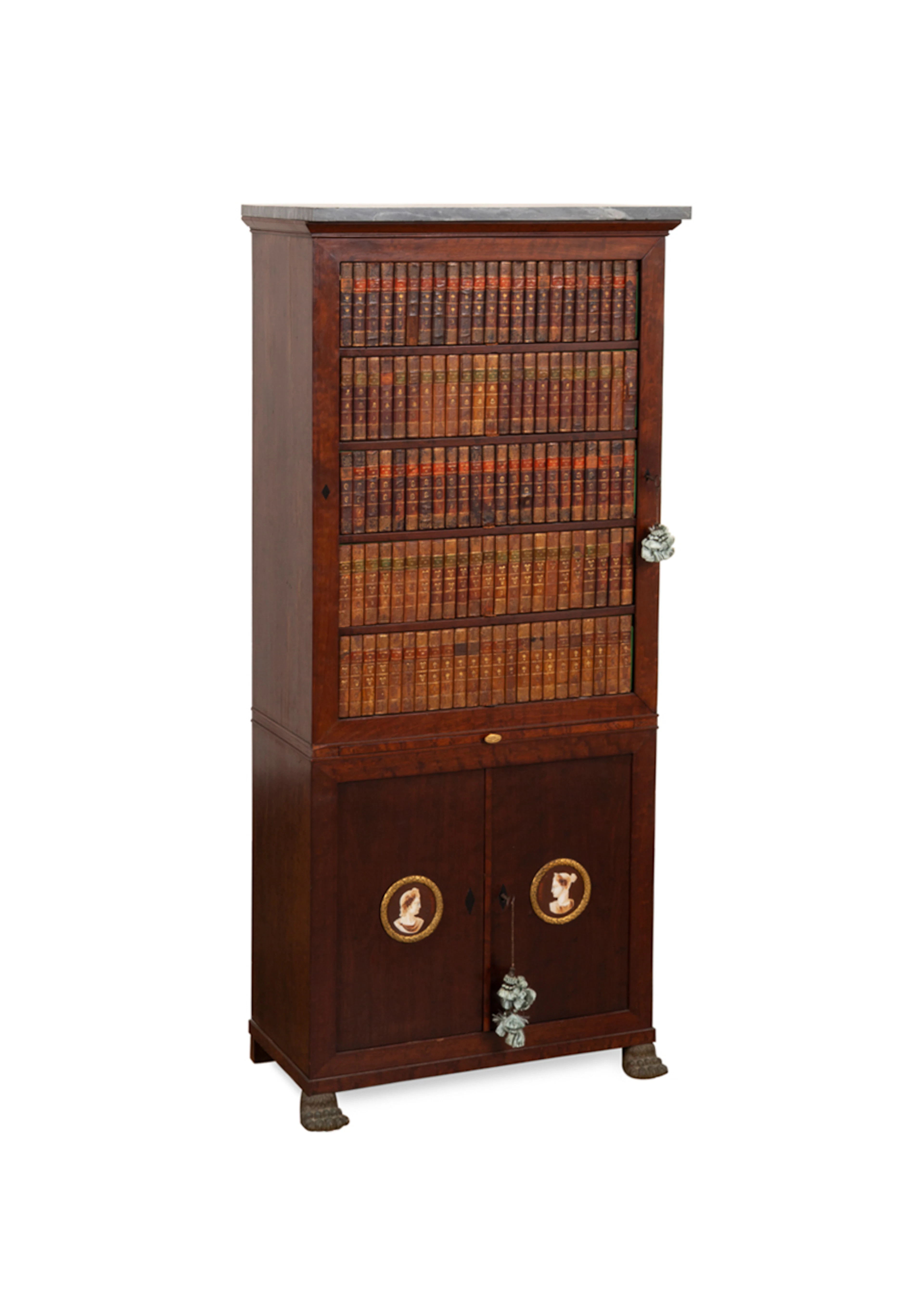French Marble Top Faux Book Cartonnier Cabinet