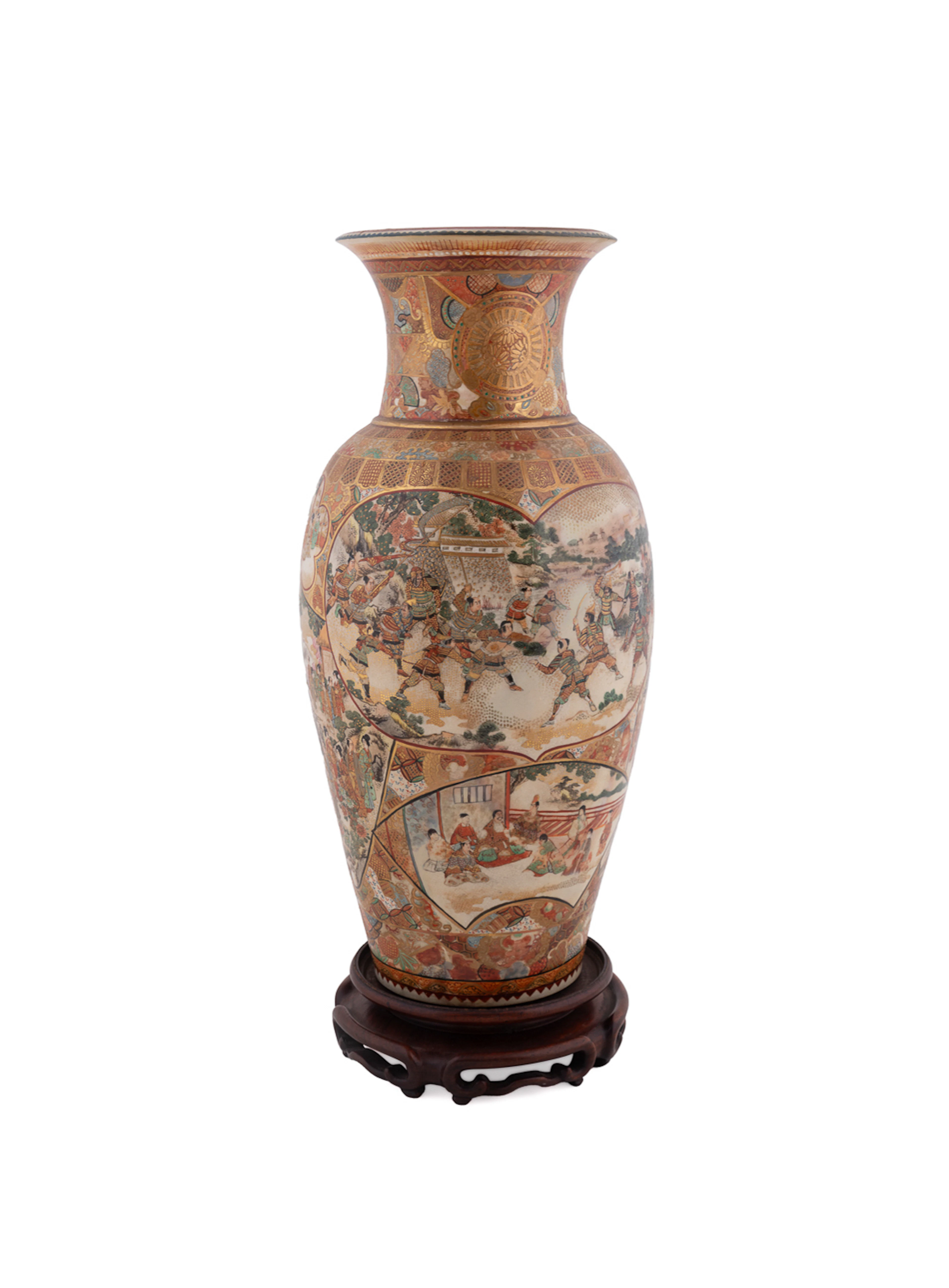 19th C. Japanese Satsuma Pottery Vase on Stand