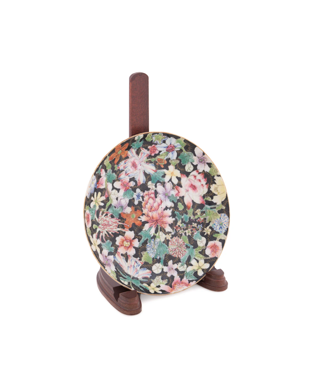 Chinese Millefleurs Motif Porcelain Plate on Stand