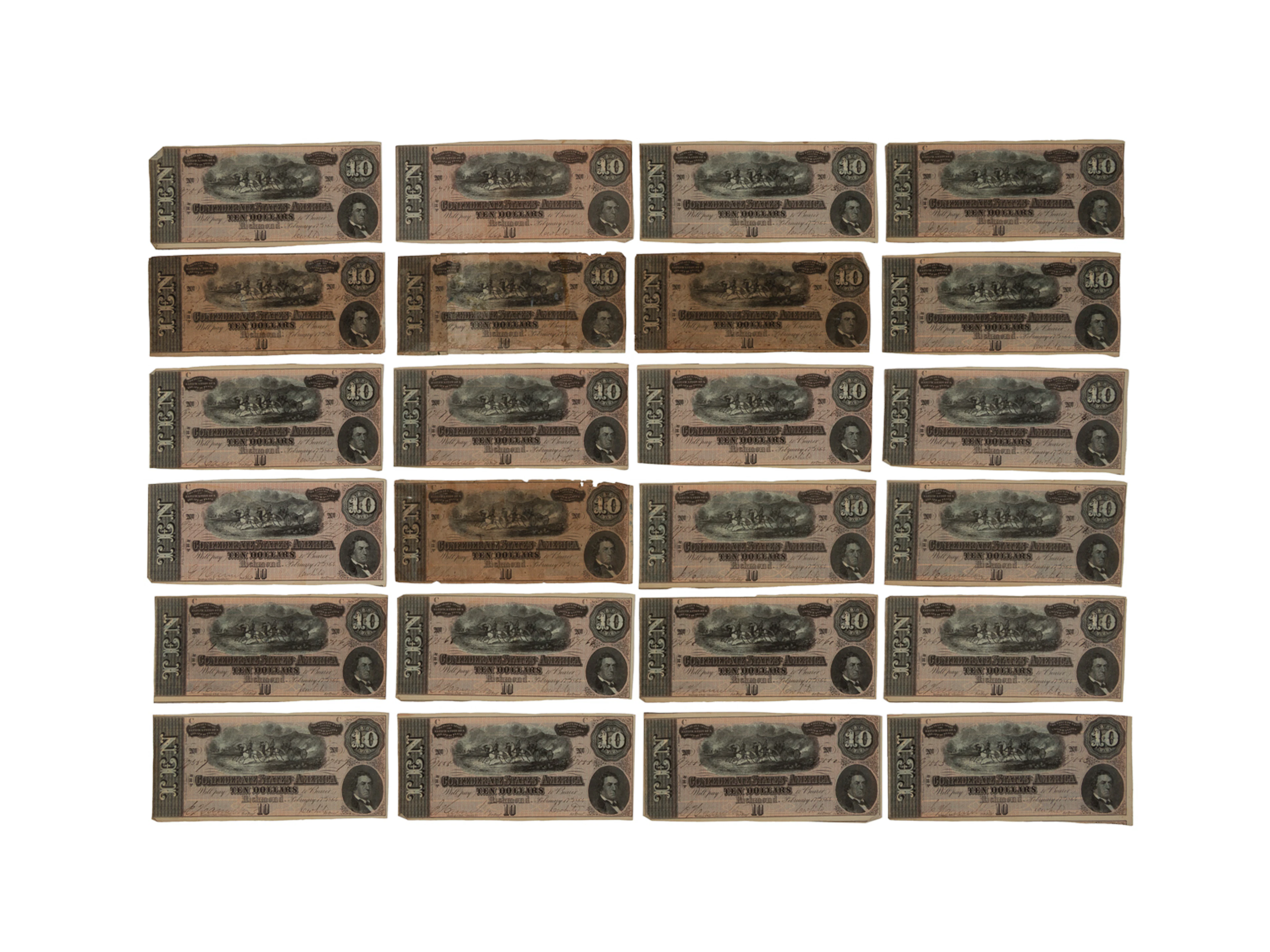 Group of 23, T-68 Confederate Banknotes, 1864 $10